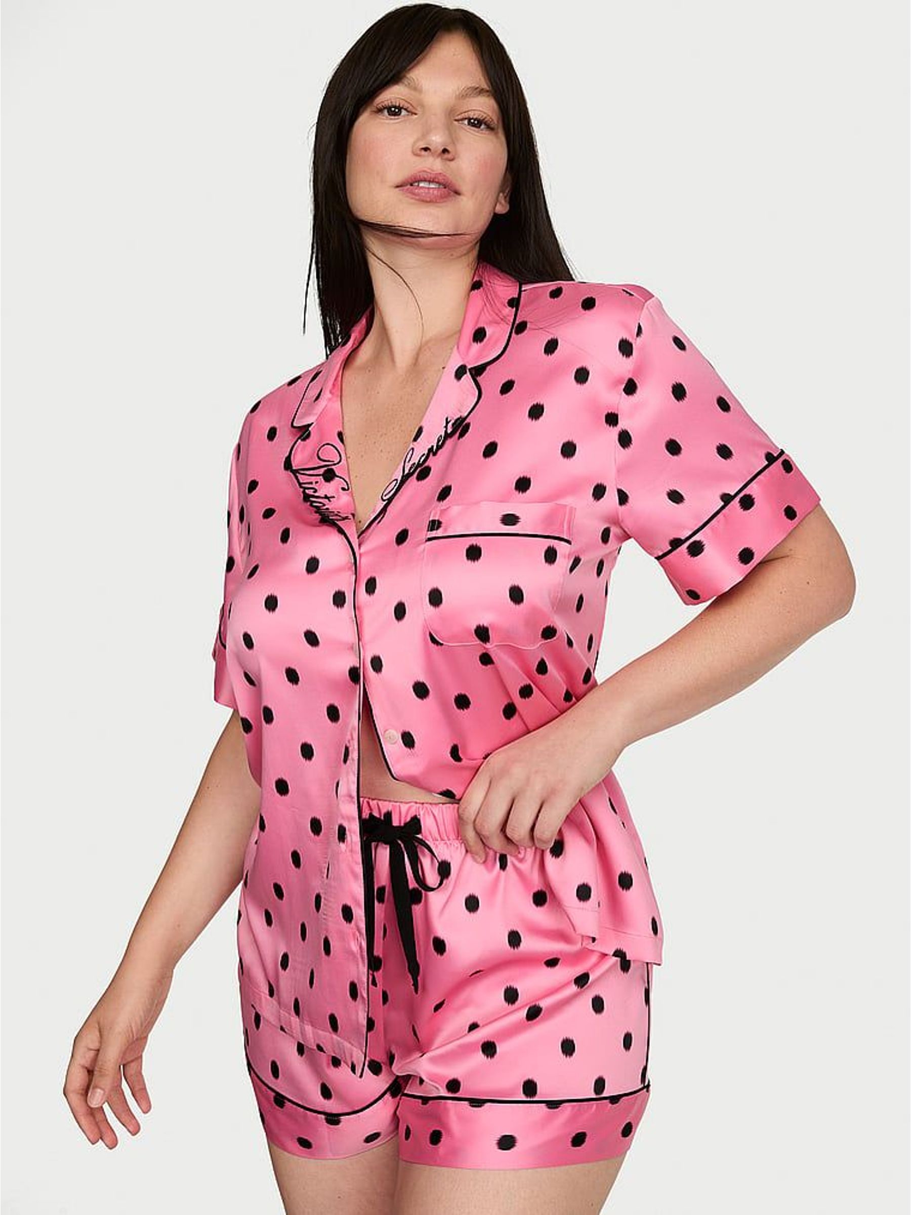 Pink Polka Dot - Satin Short Pyjamas Set