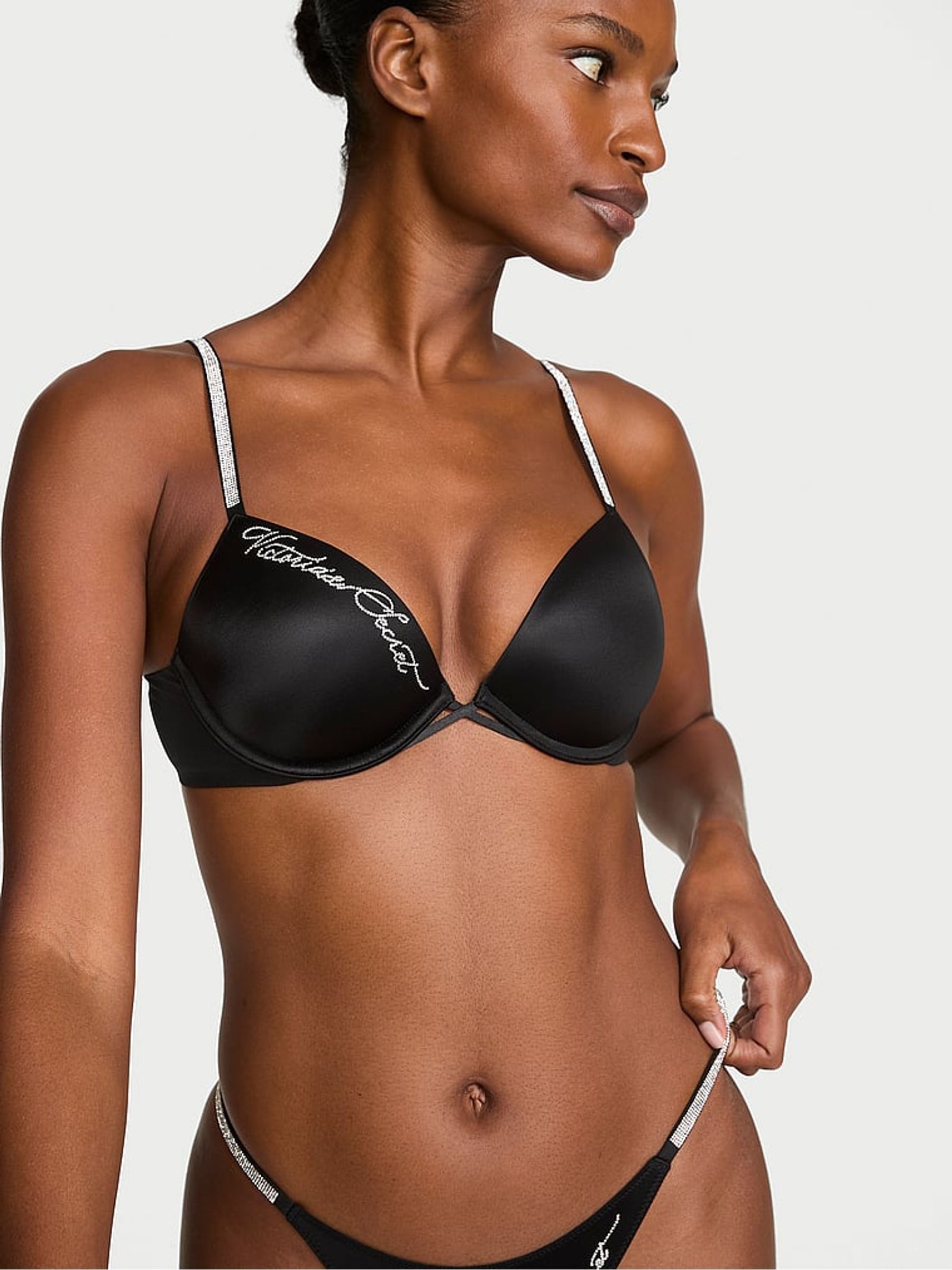Black - Push Up Shine Script Bra