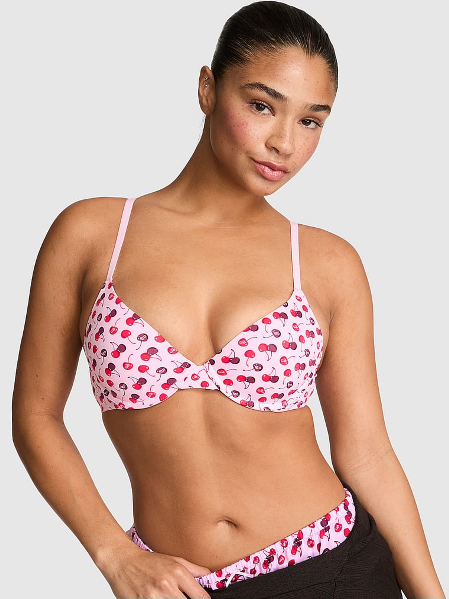 Pink Tulip Cherry Print - Lightly Lined Bra