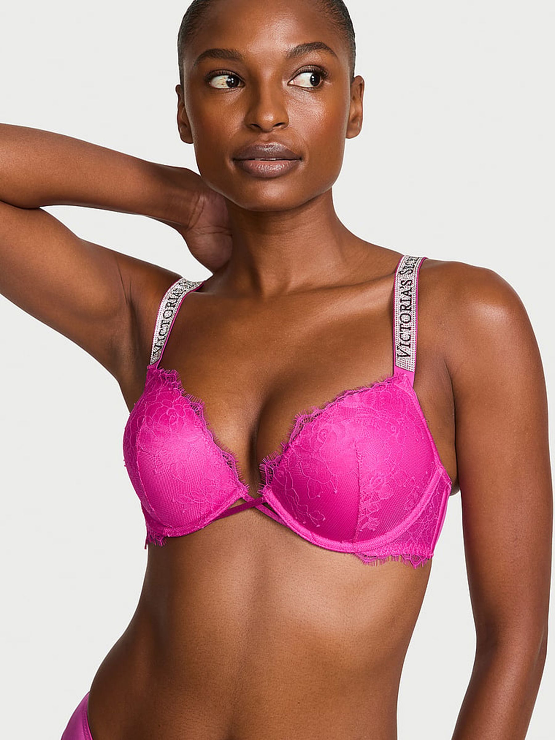 Pink Fire - Add 2 Cups Push Up Bombshell Lace Shine Strap Bra