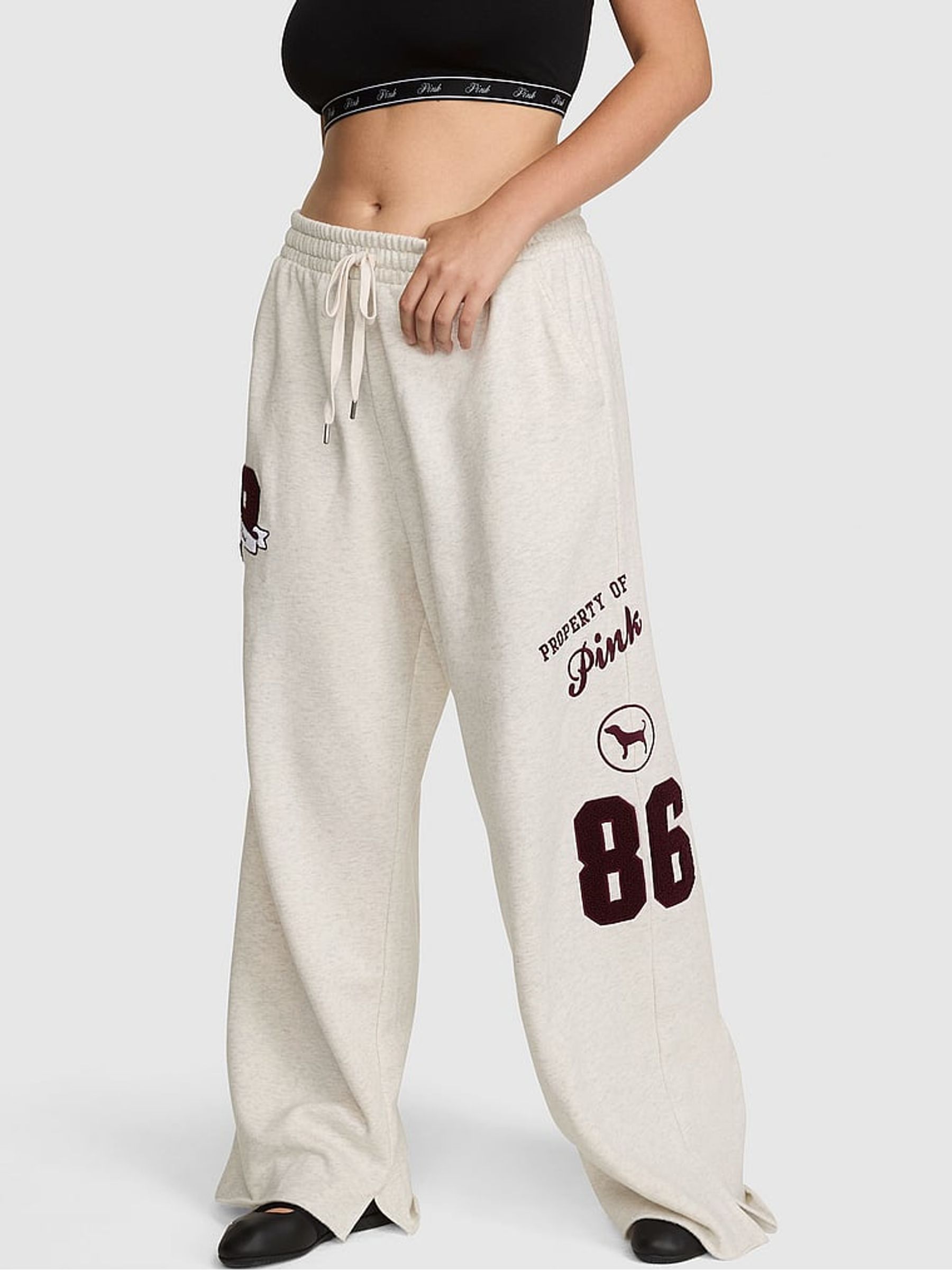 Snow Heather Grey - Wide Leg Fleece Joggers