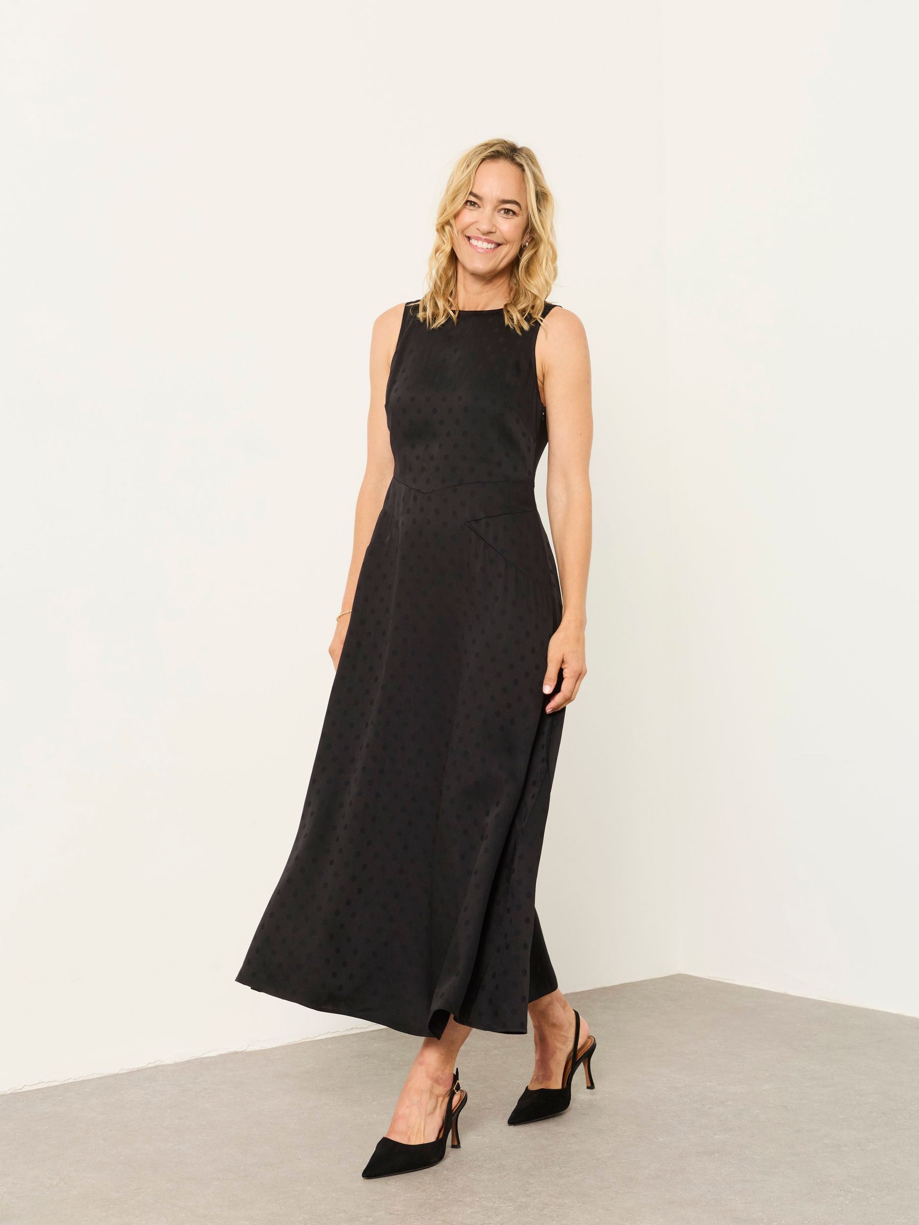 Black Polka Dot - Satin Maxi Dress With Sparkle Cardigan