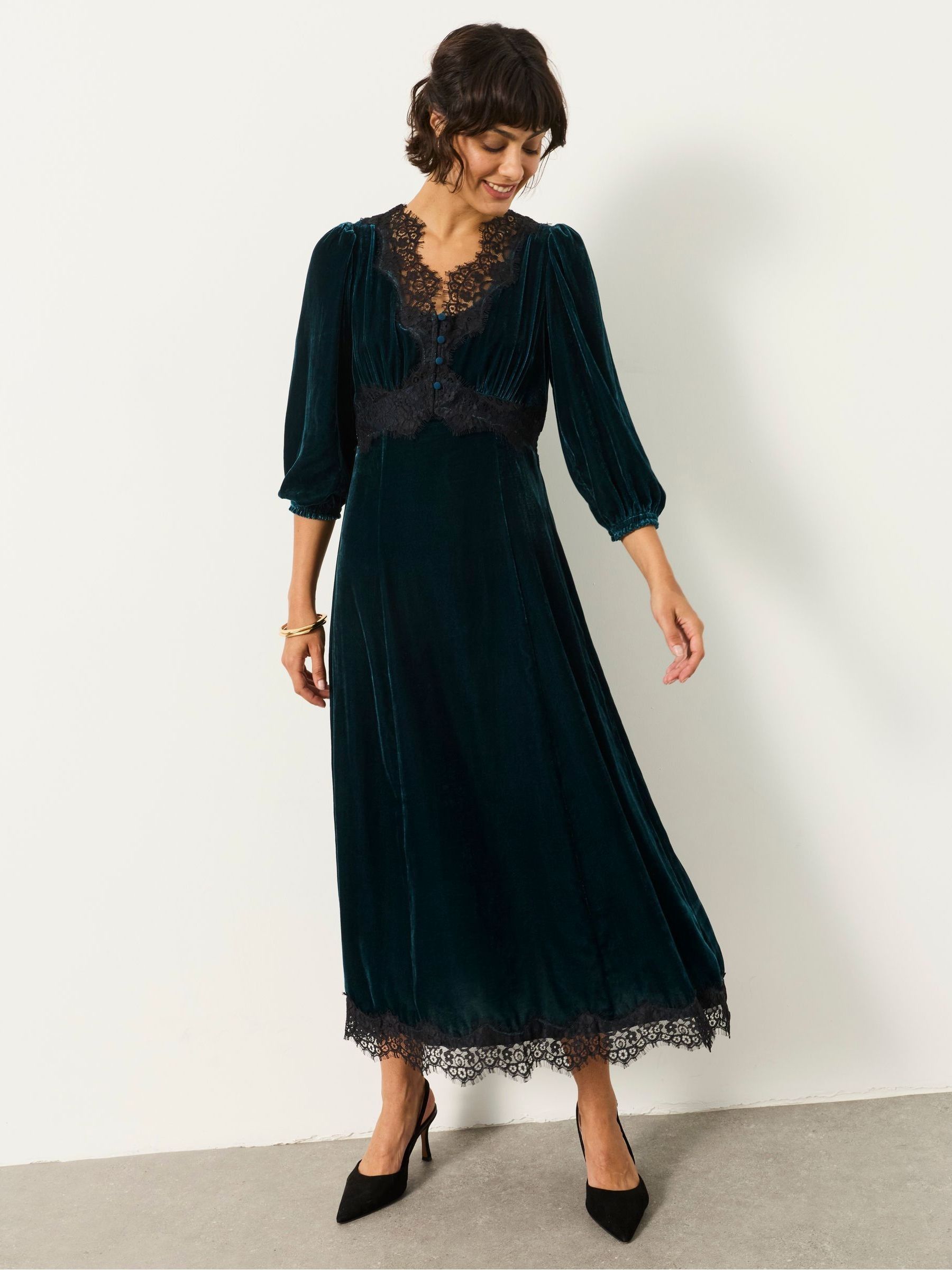 Teal Blue - Velvet Midi Dress