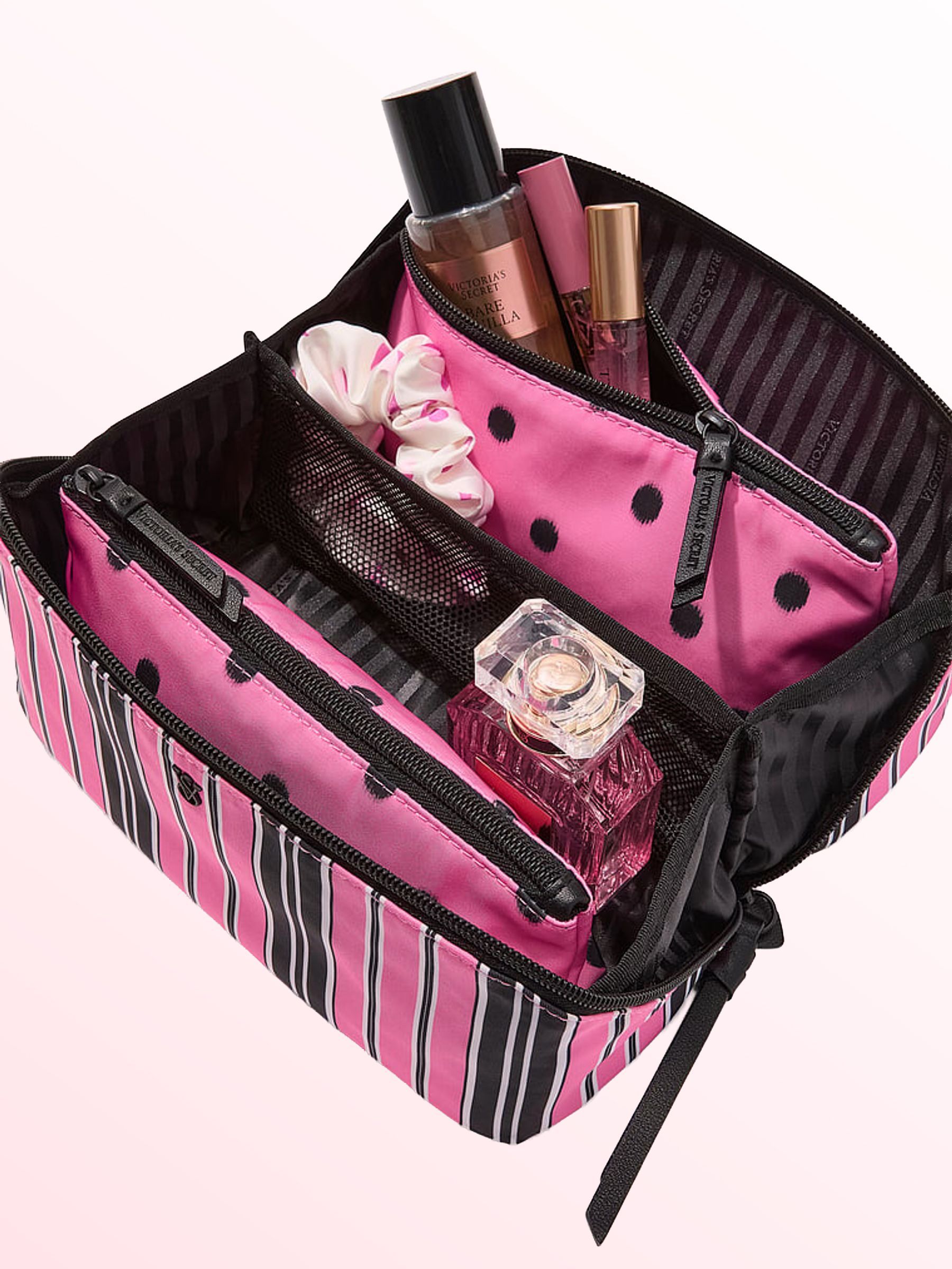 Pink Black Stripe - Makeup Bag 3 Piece