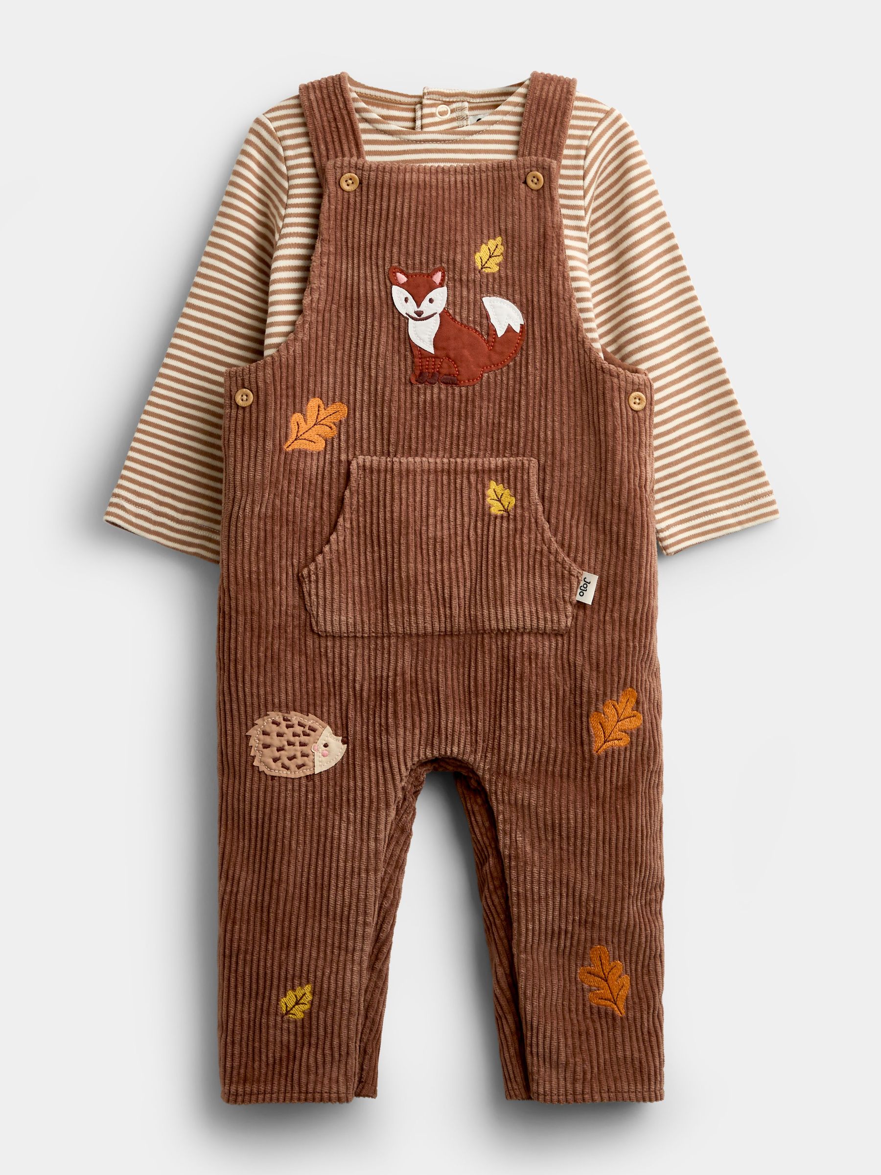 Natural Woodland - Embroidered Dungaree & Bodysuit Set