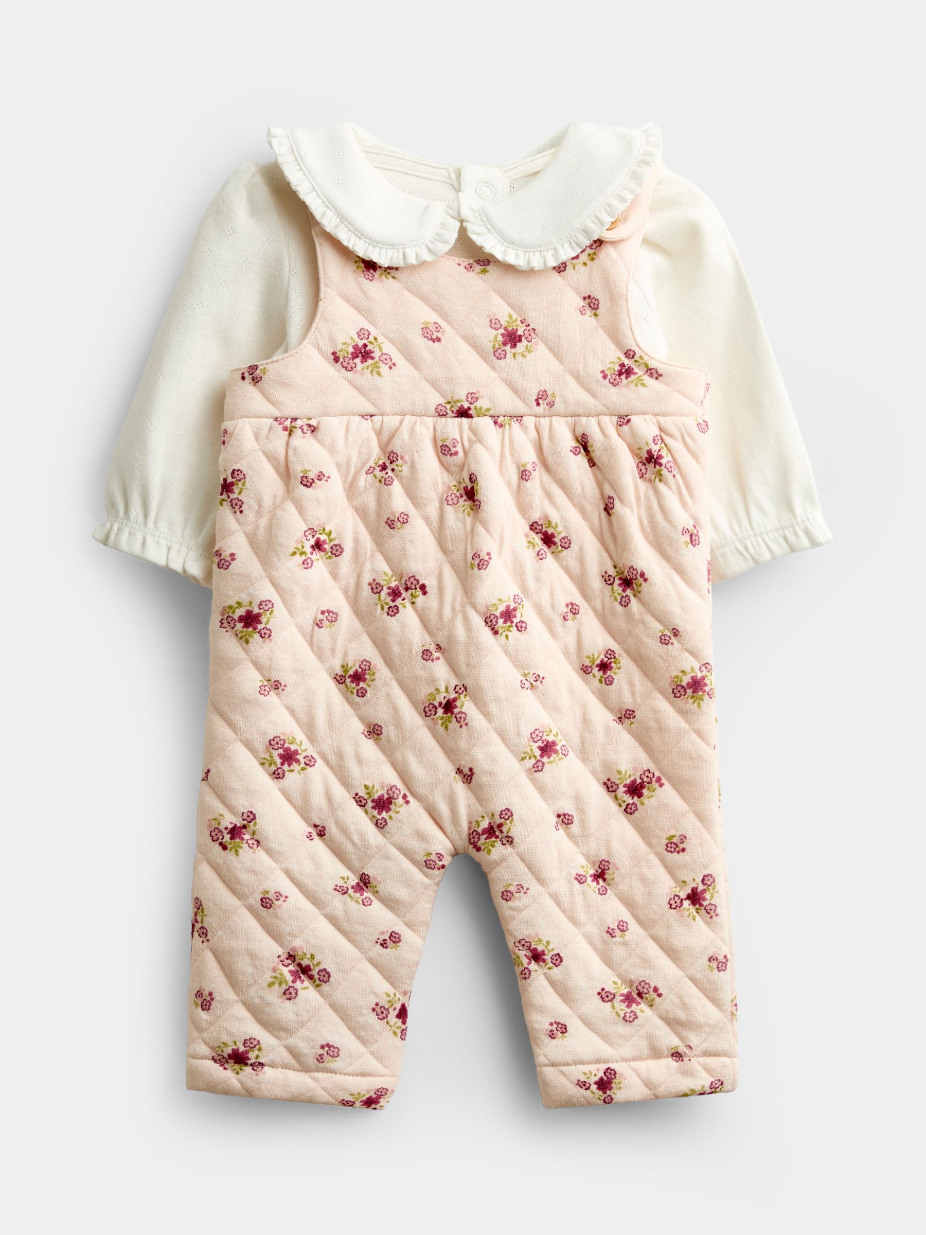 Pink - Floral Dungaree Set