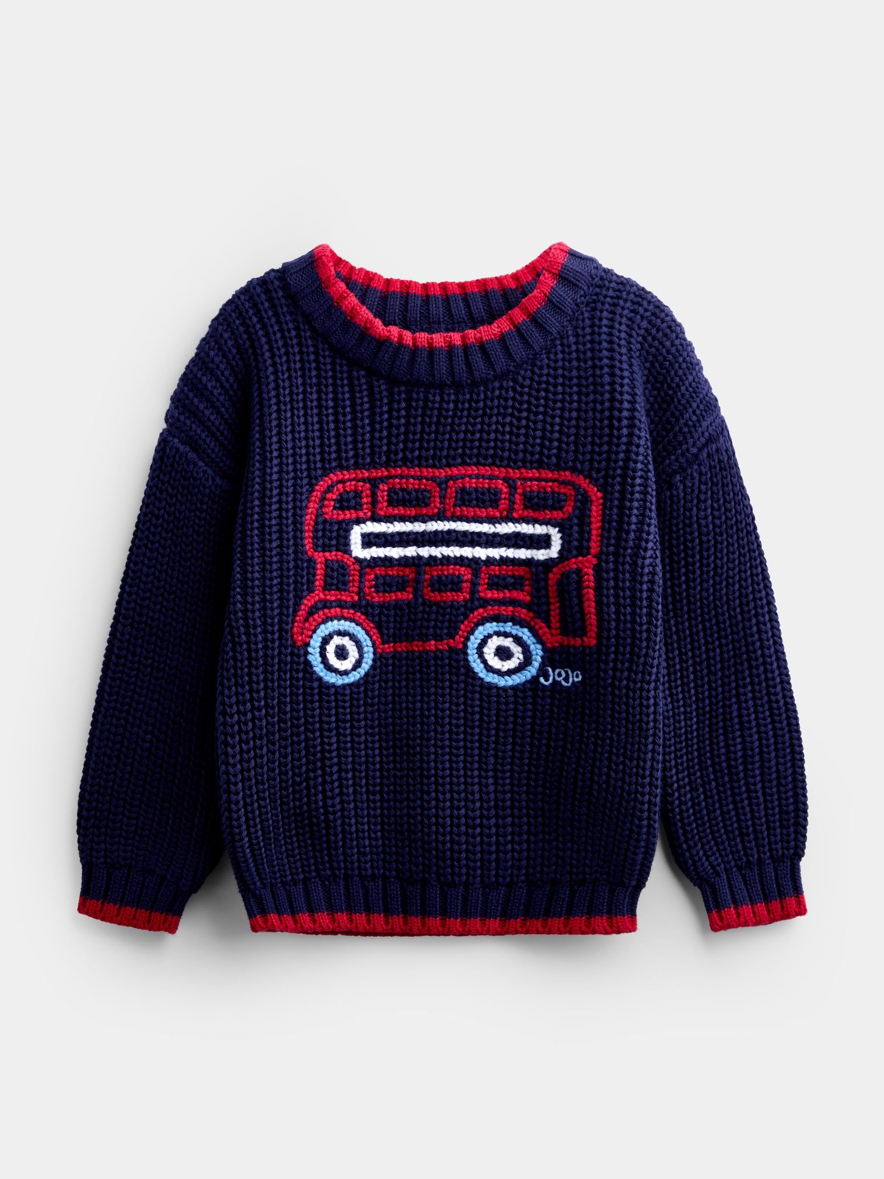 Navy Blue London Bus - Embroidered Knitted Jumper