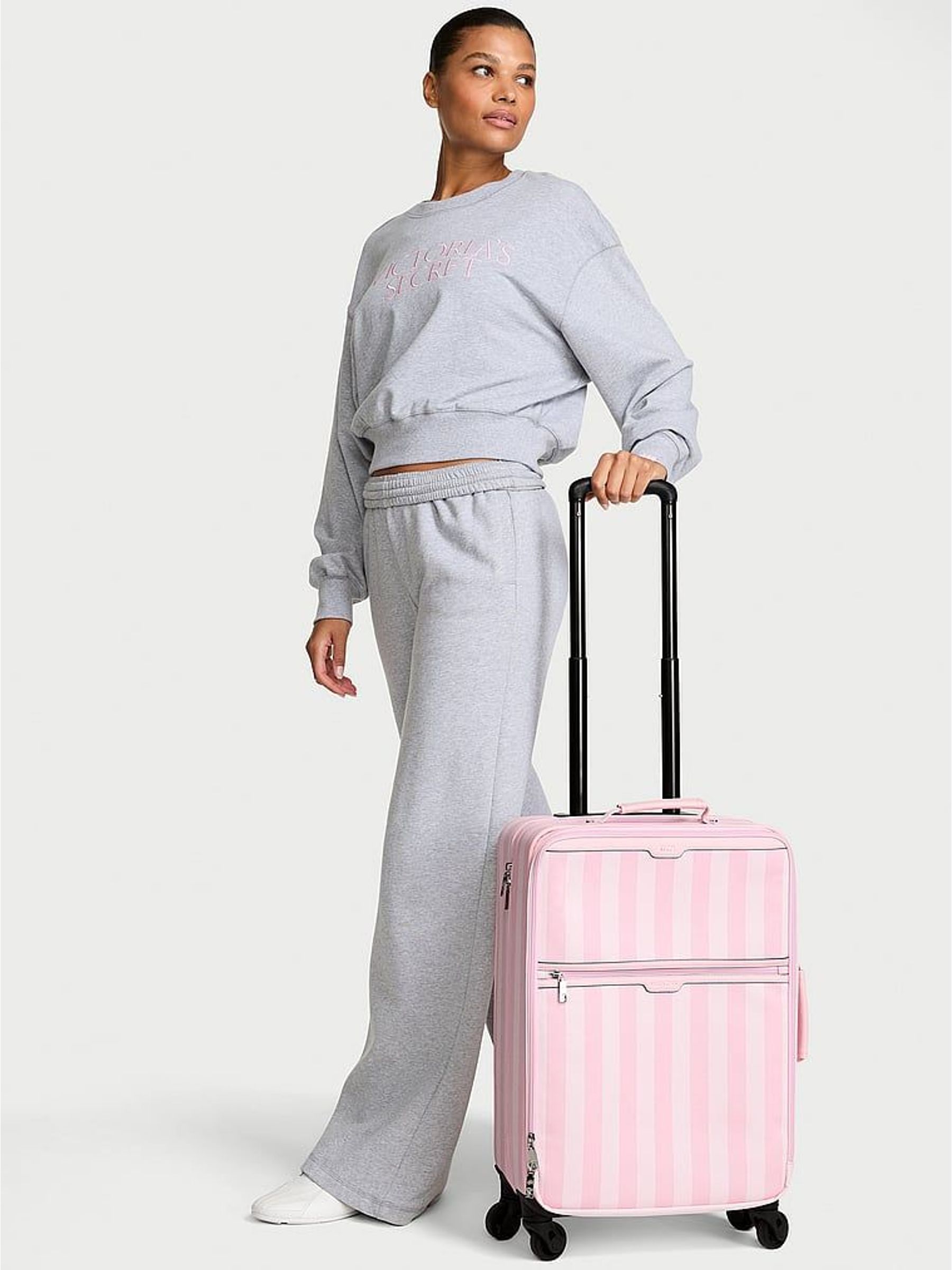 Pink Heritage Stripe - Carry On Rolling Suitcase