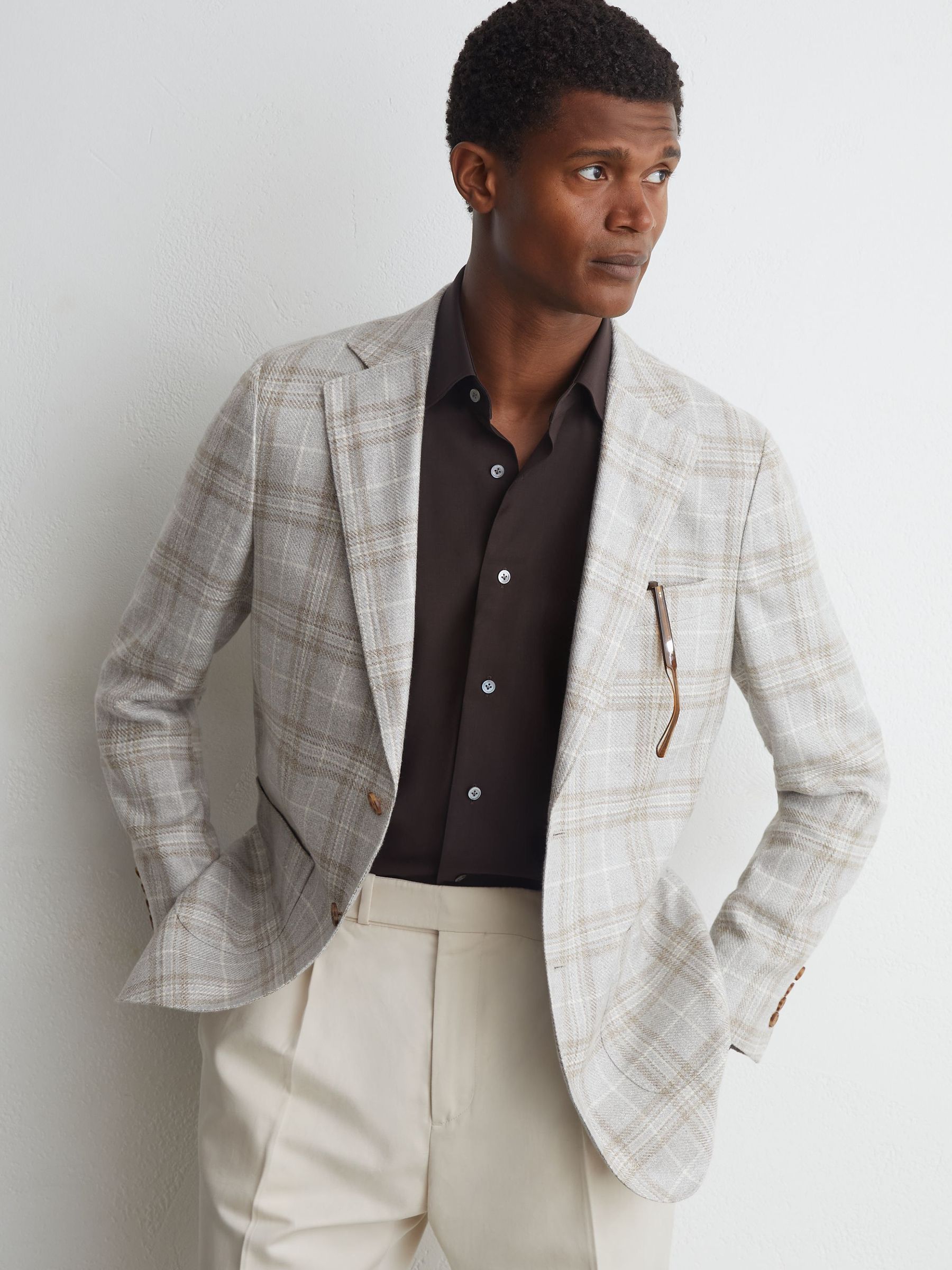 Soft Grey - Classic Fit Atelier Hemp-wool Check Single-breasted Blazer