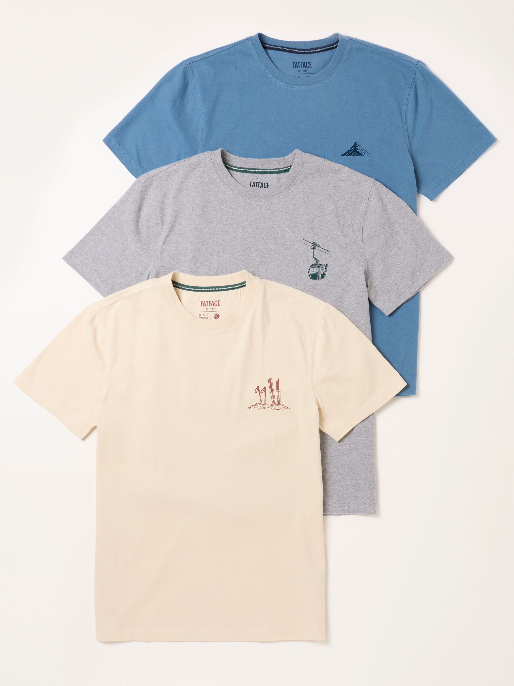 White/Grey/Blue - Regular Ski Graphic T-shirt
