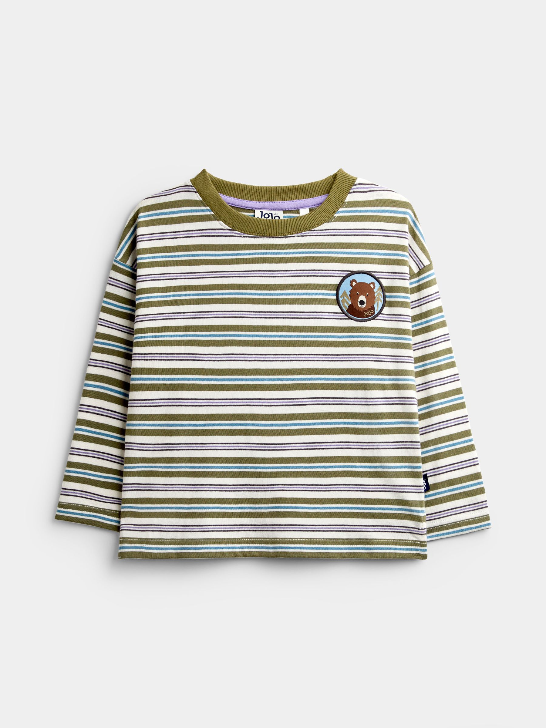 Khaki Green Bear - Badge Striped Top
