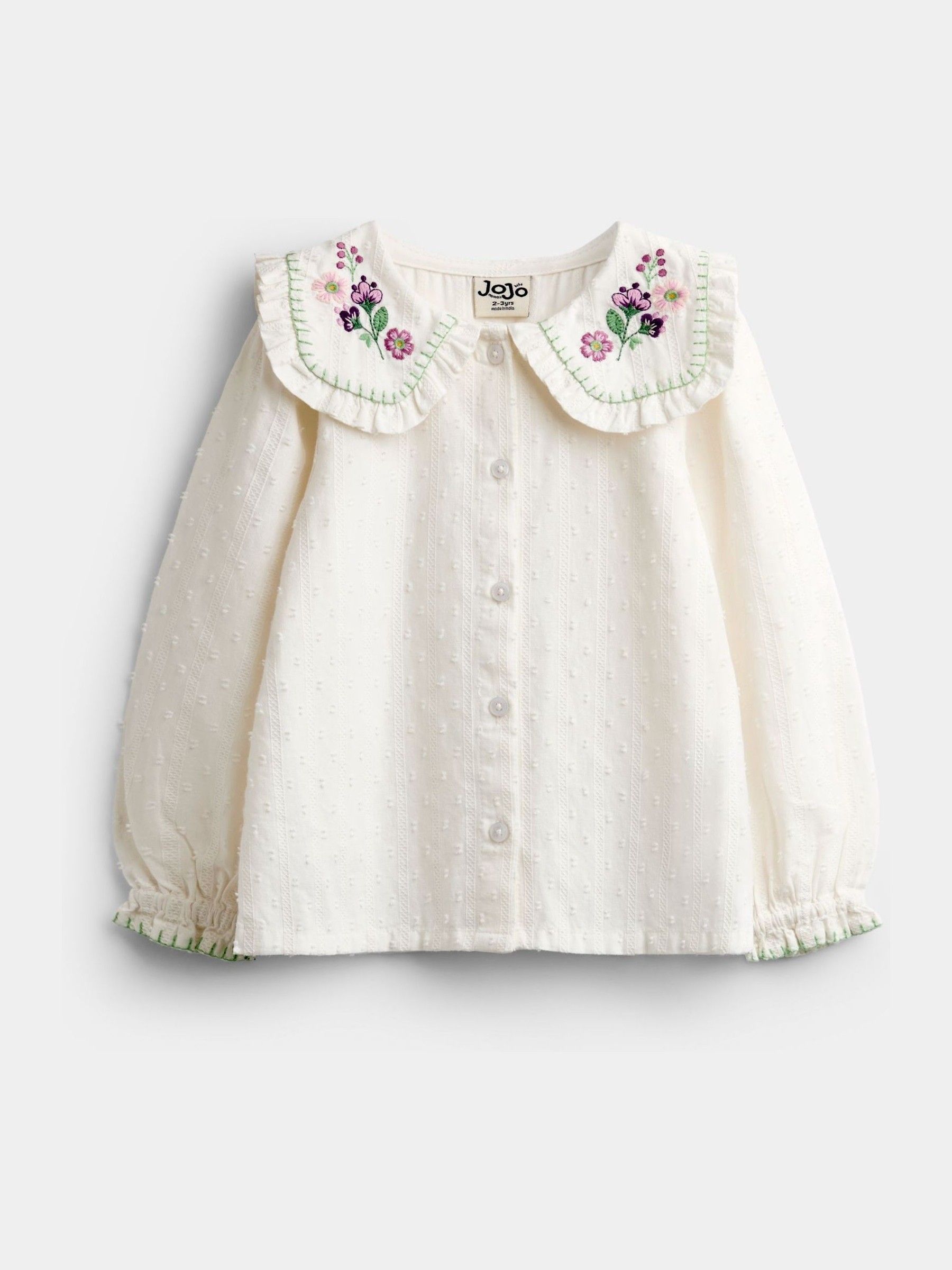 Cream Floral - Textured Embroidered Collar Blouse