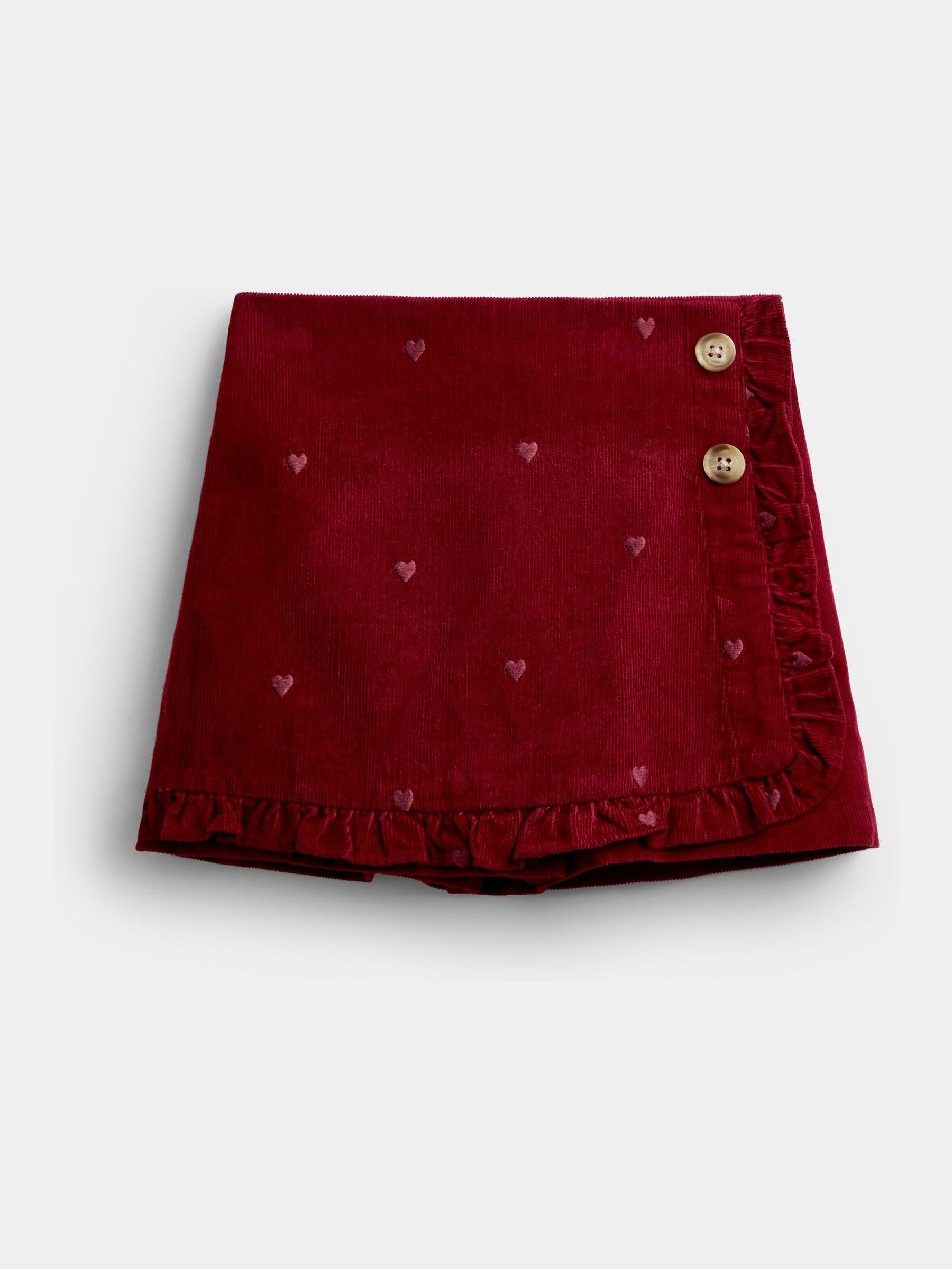 Burgundy Red Heart - Embroidered Cord Skort