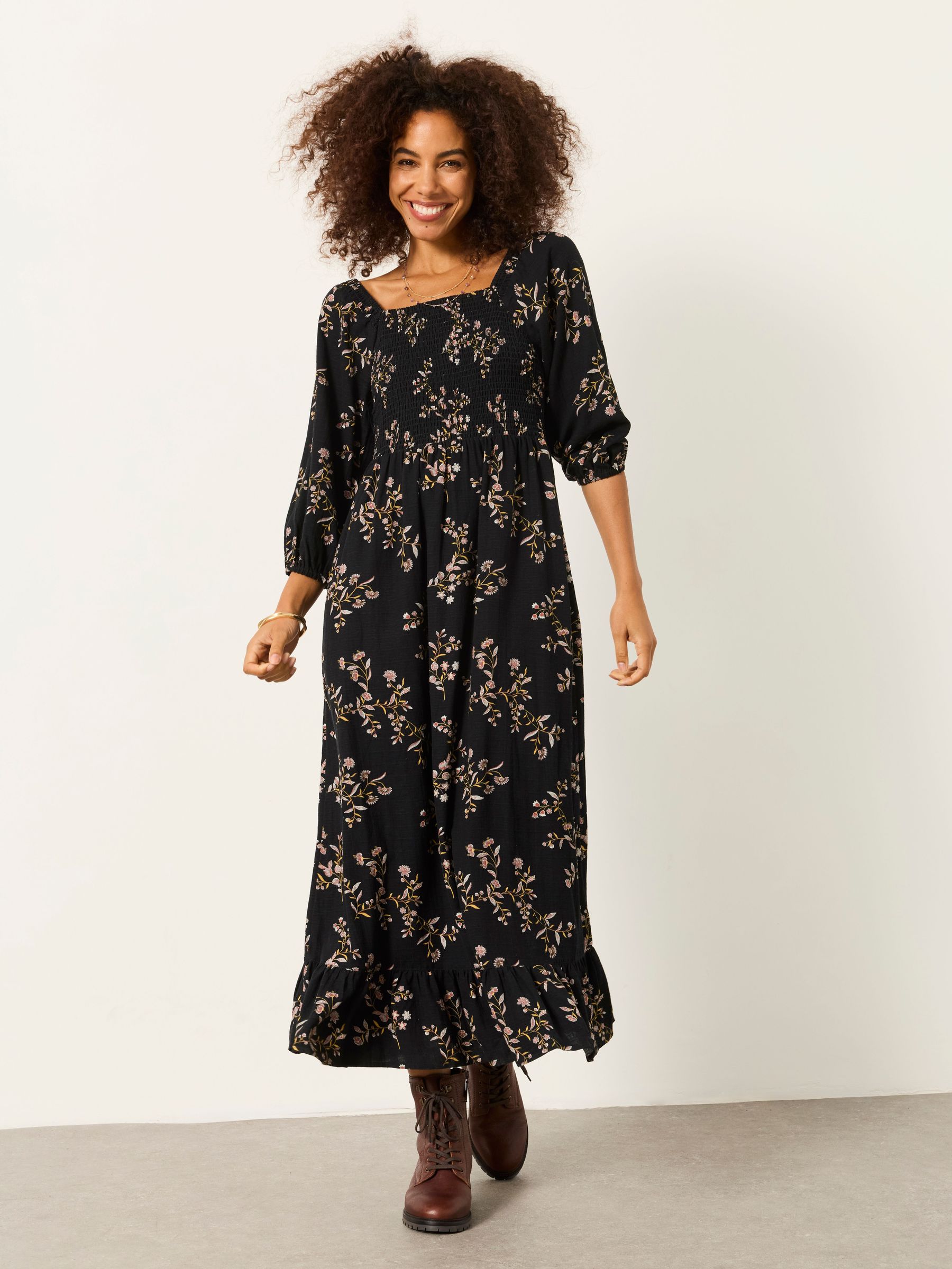 Black Vintage Floral - Midi Dress