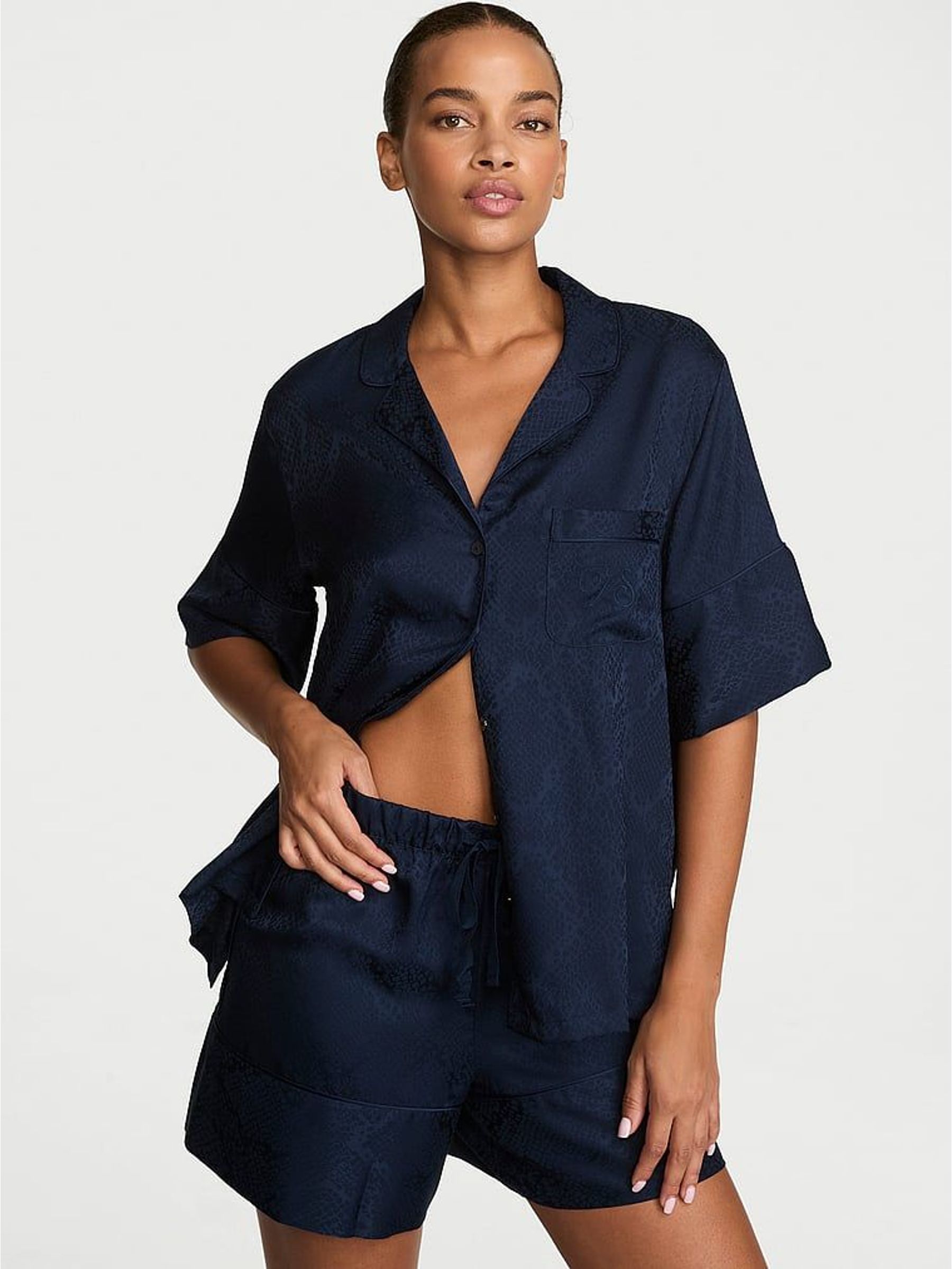 Noir Navy Blue Snake - Satin Short Pyjamas Set
