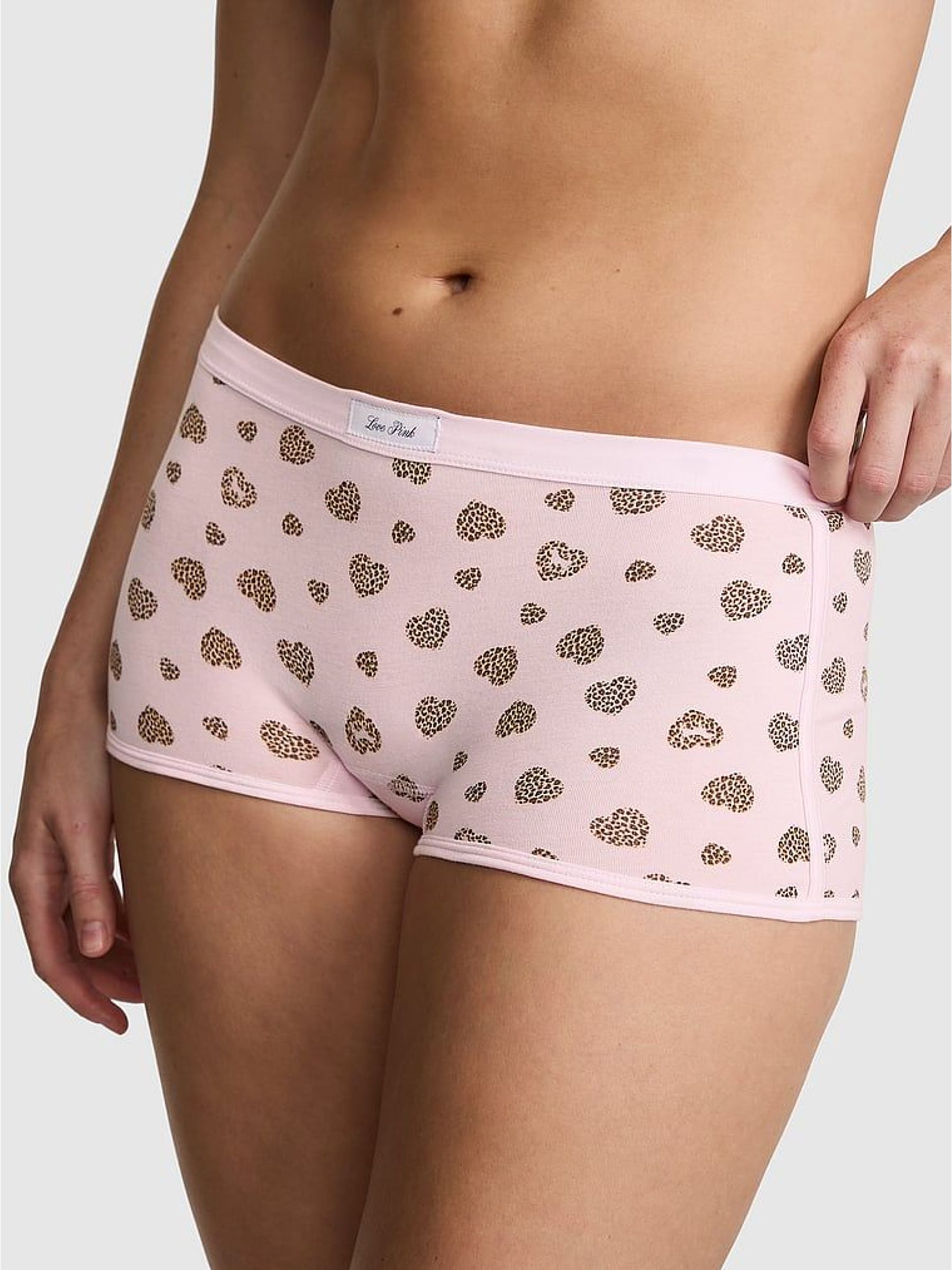 Pink Tulip Leopard Heart Print - Boyshort Cotton Knickers