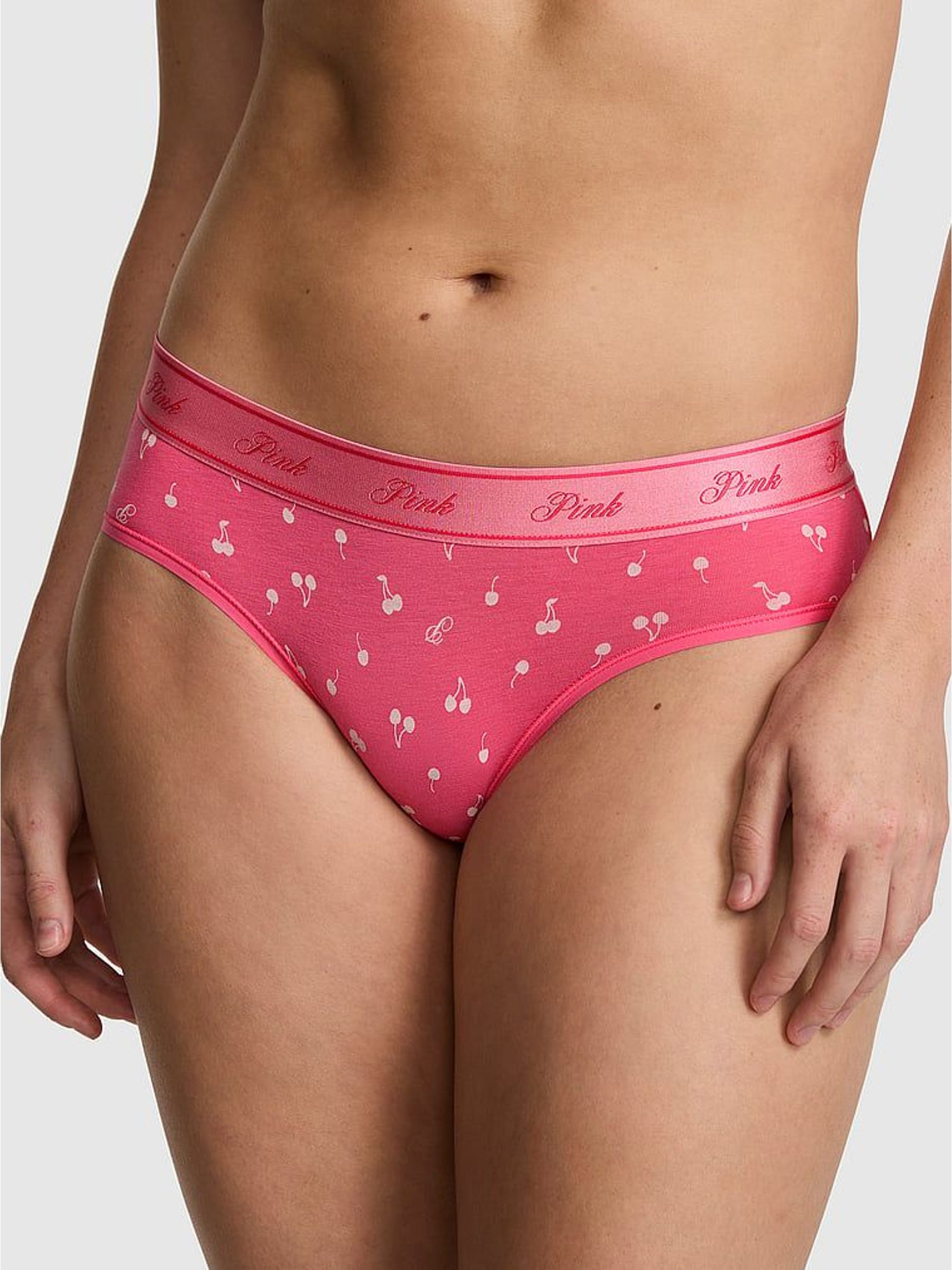 Love Me Pink Cherry Print - Boyshort Cotton Logo Knickers