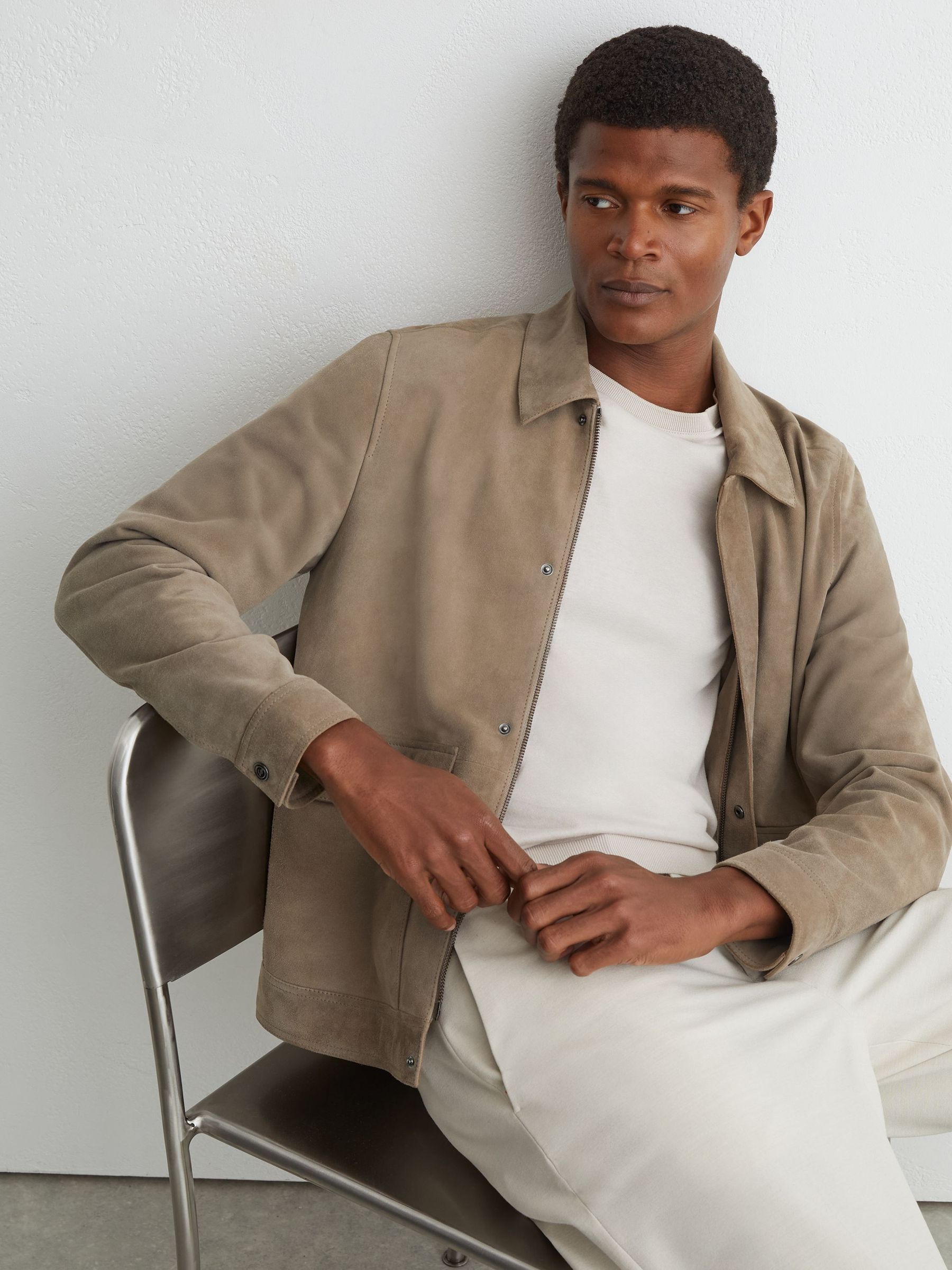 Taupe Brown - Regular Suede Twin-pocket Jacket
