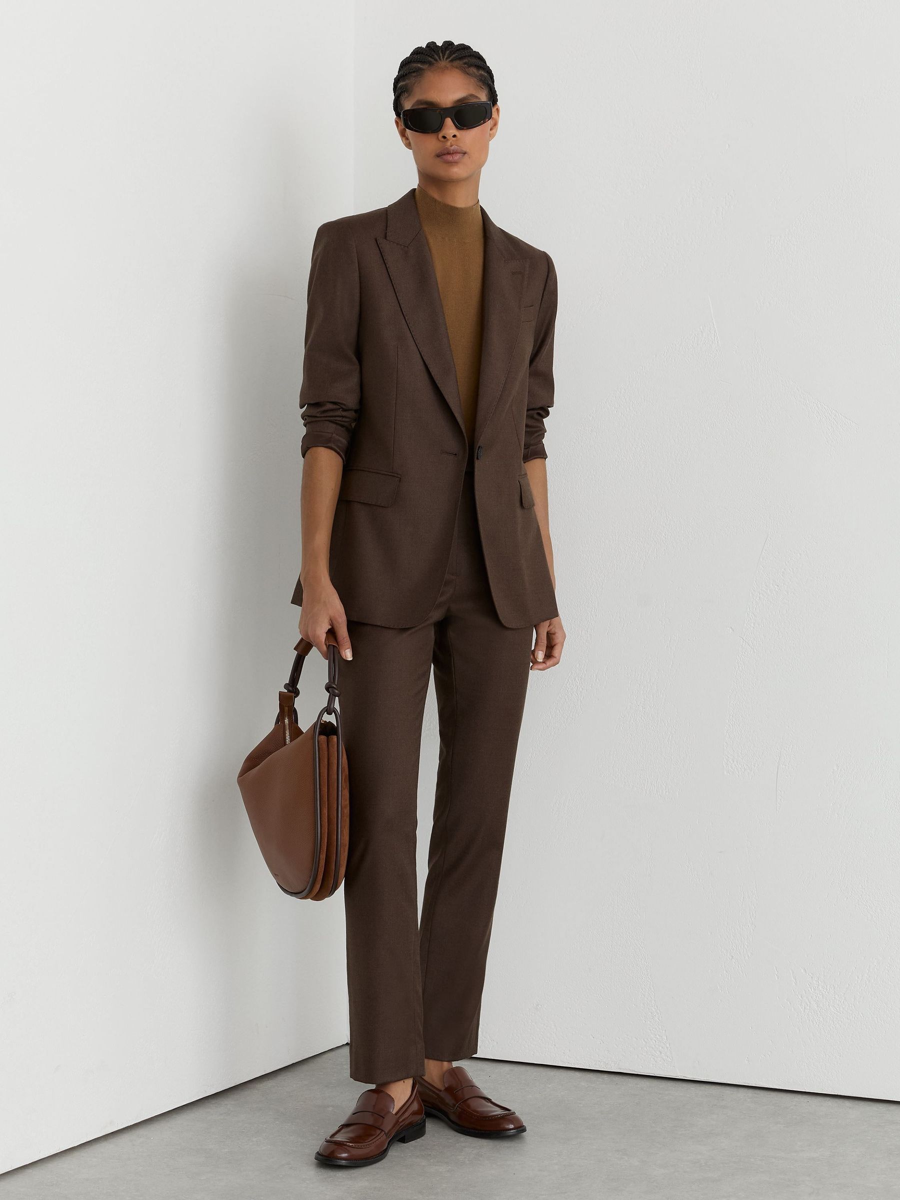 Mokkabraun - Wool-blend Slim-leg Trousers