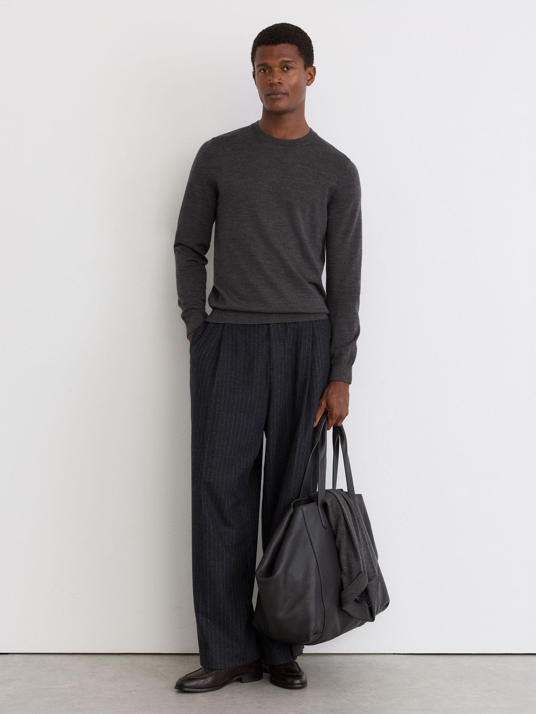 Dark Wicker Brown - Regular Merino Wool Crew-neck Jumper