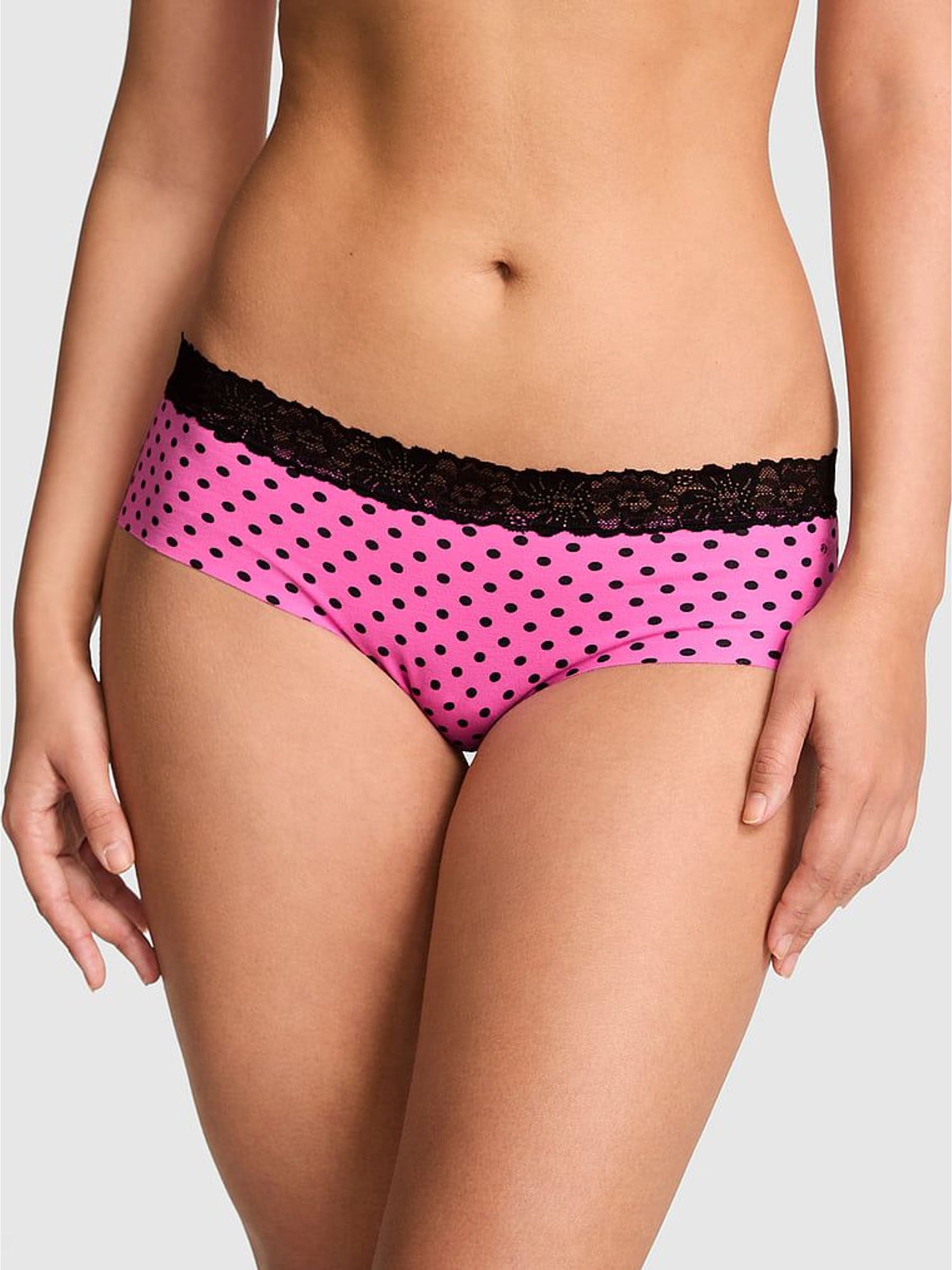 Sizzling Strawberry Pink Polka Dots - G-string Lace Trim Knickers