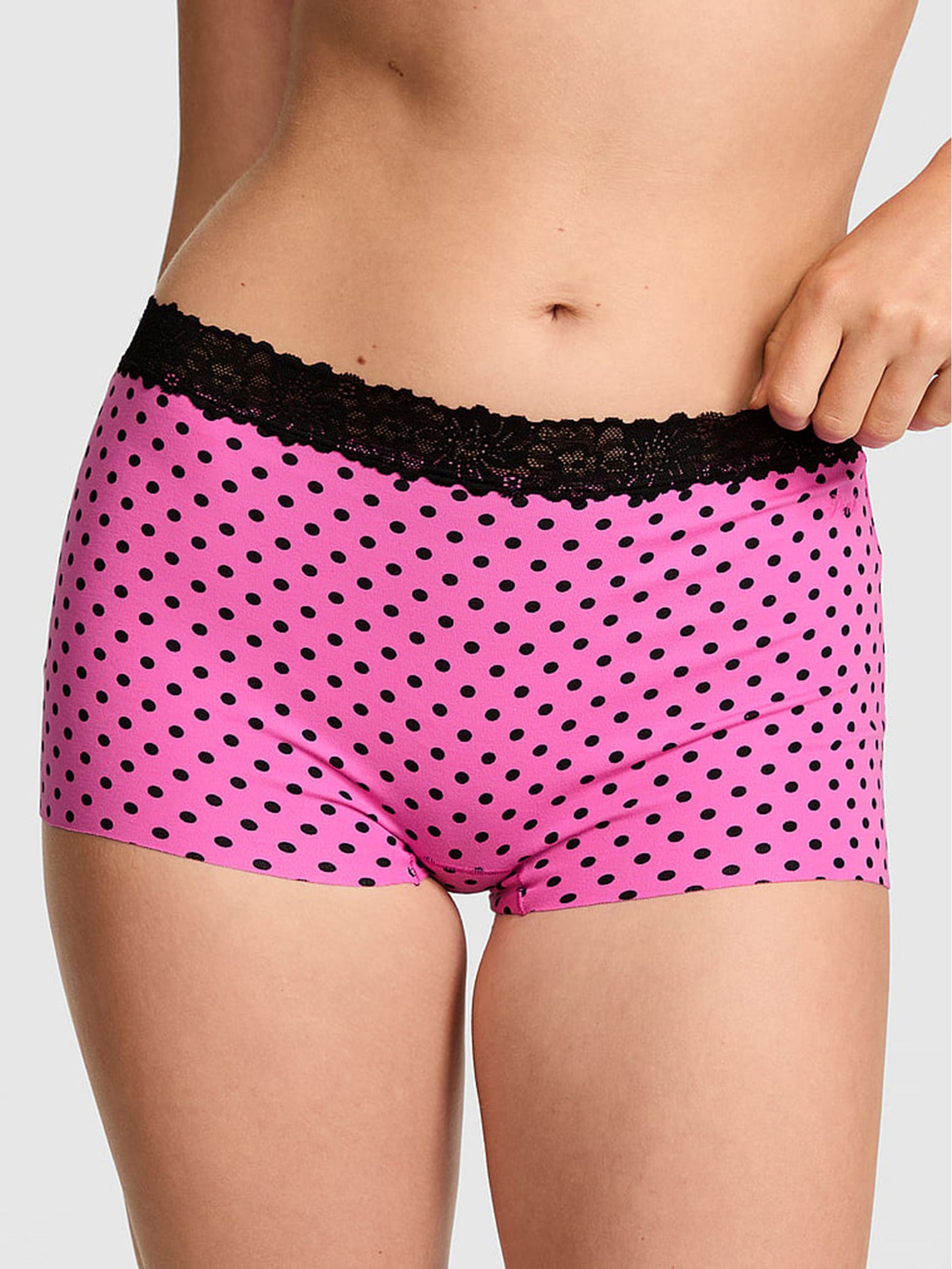 Sizzling Strawberry Pink Polka Dots - G-string Lace Trim Knickers