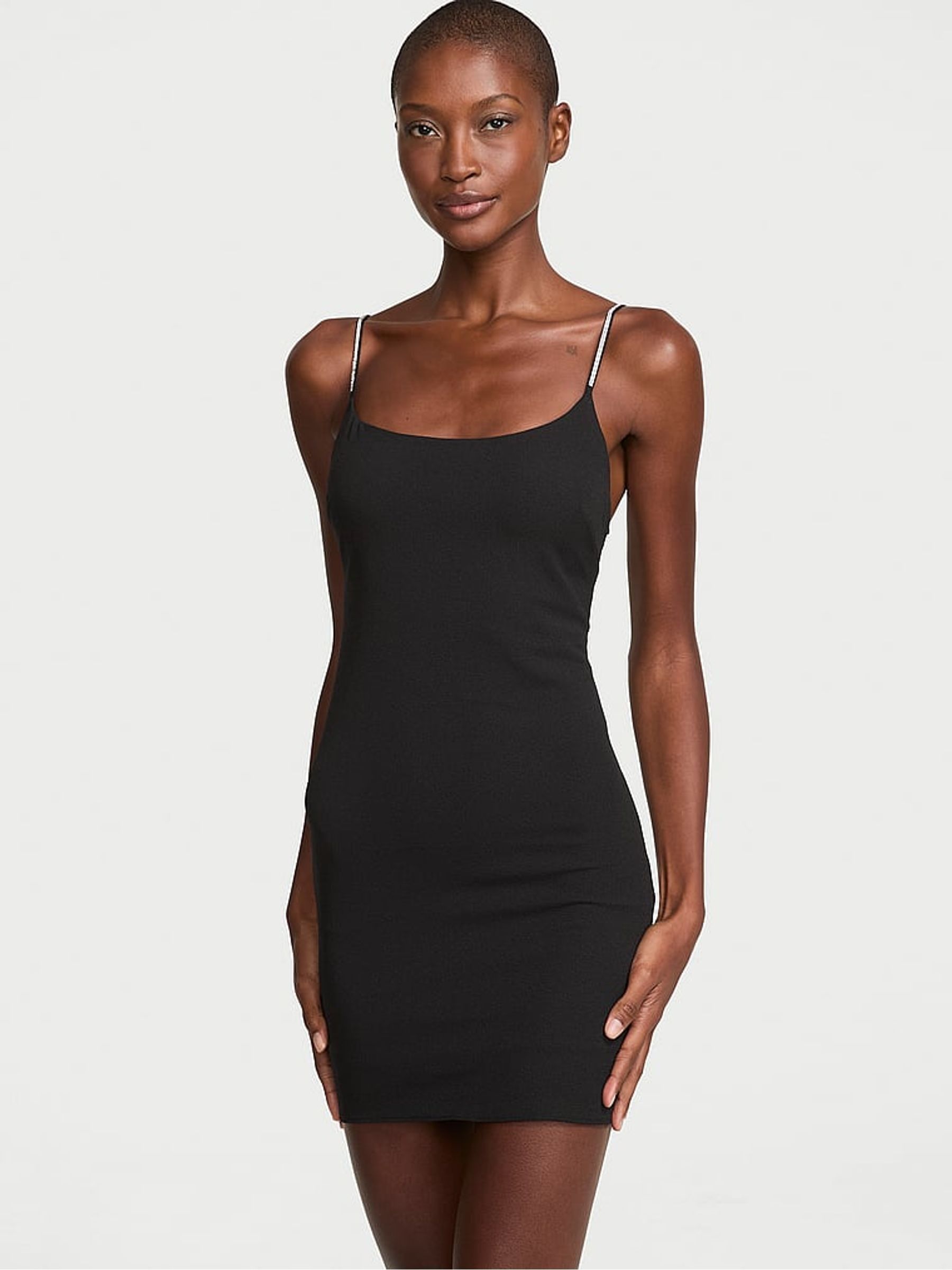 Black - Mini Shine Push Up Slip Dress