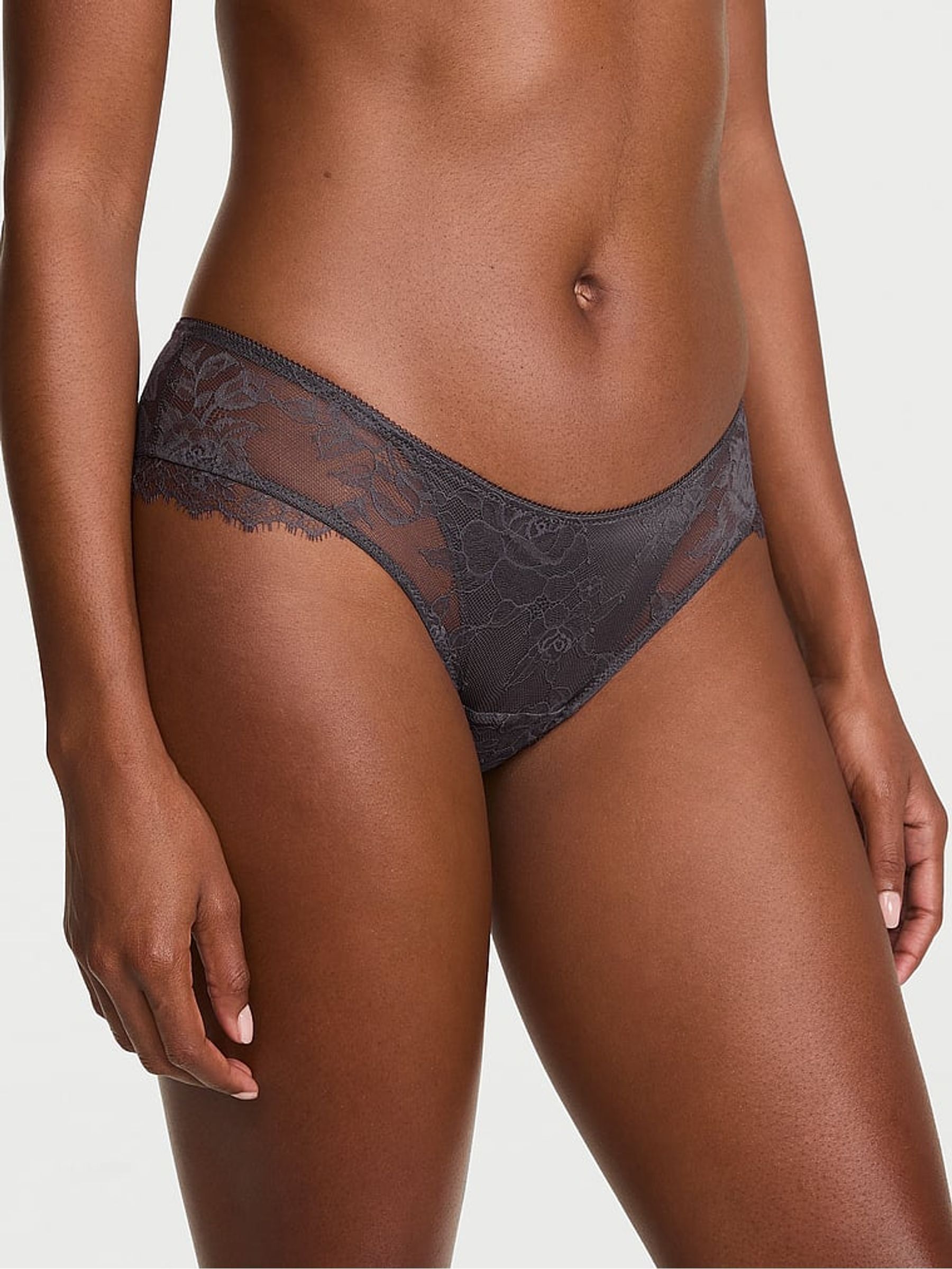 Tornado Grey - Cheeky Lace Overlay Knickers
