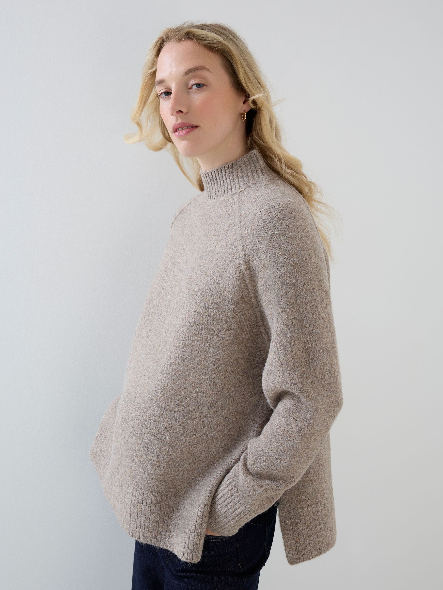 Brown - Long Sleeve Turtleneck Longline Maternity Jumper
