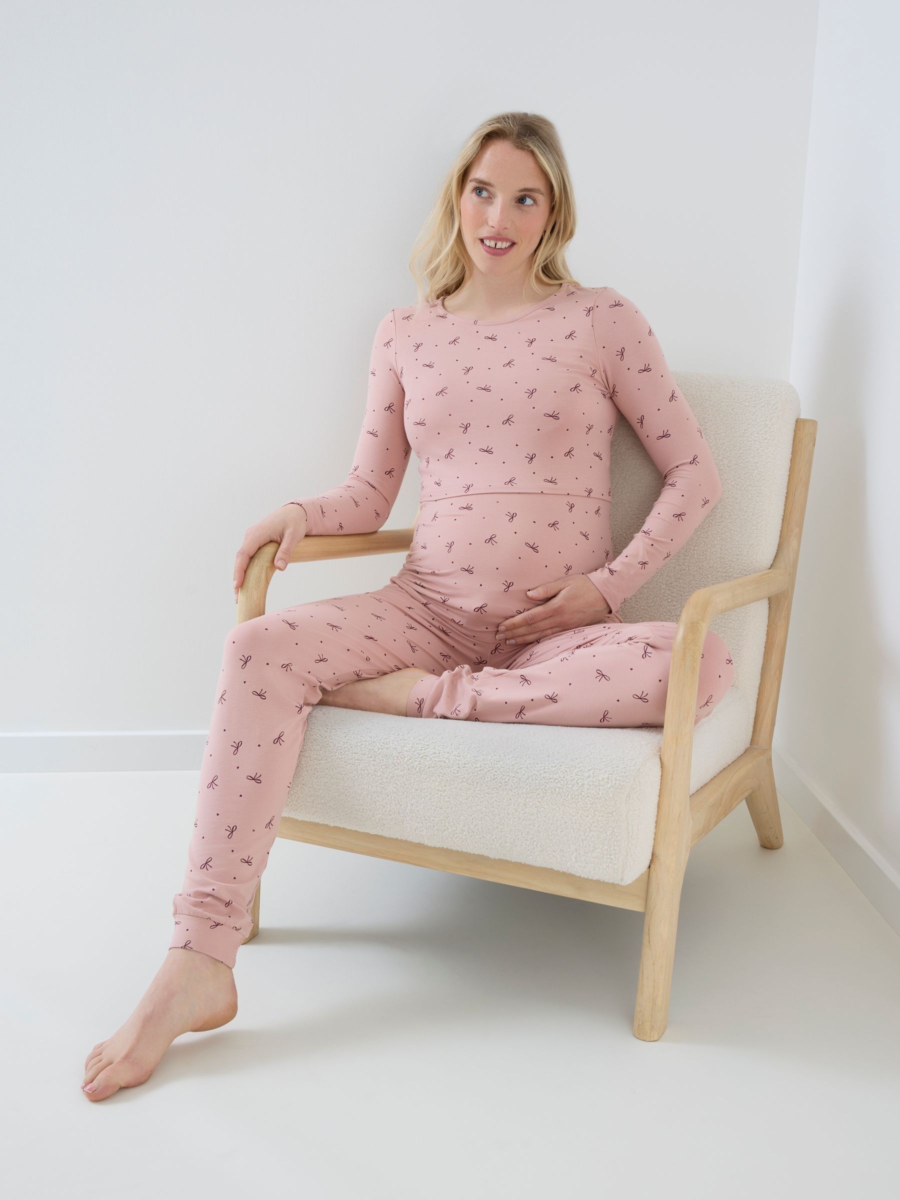 Pink Bow - Long Sleeve Maternity & Nursing Pyjamas