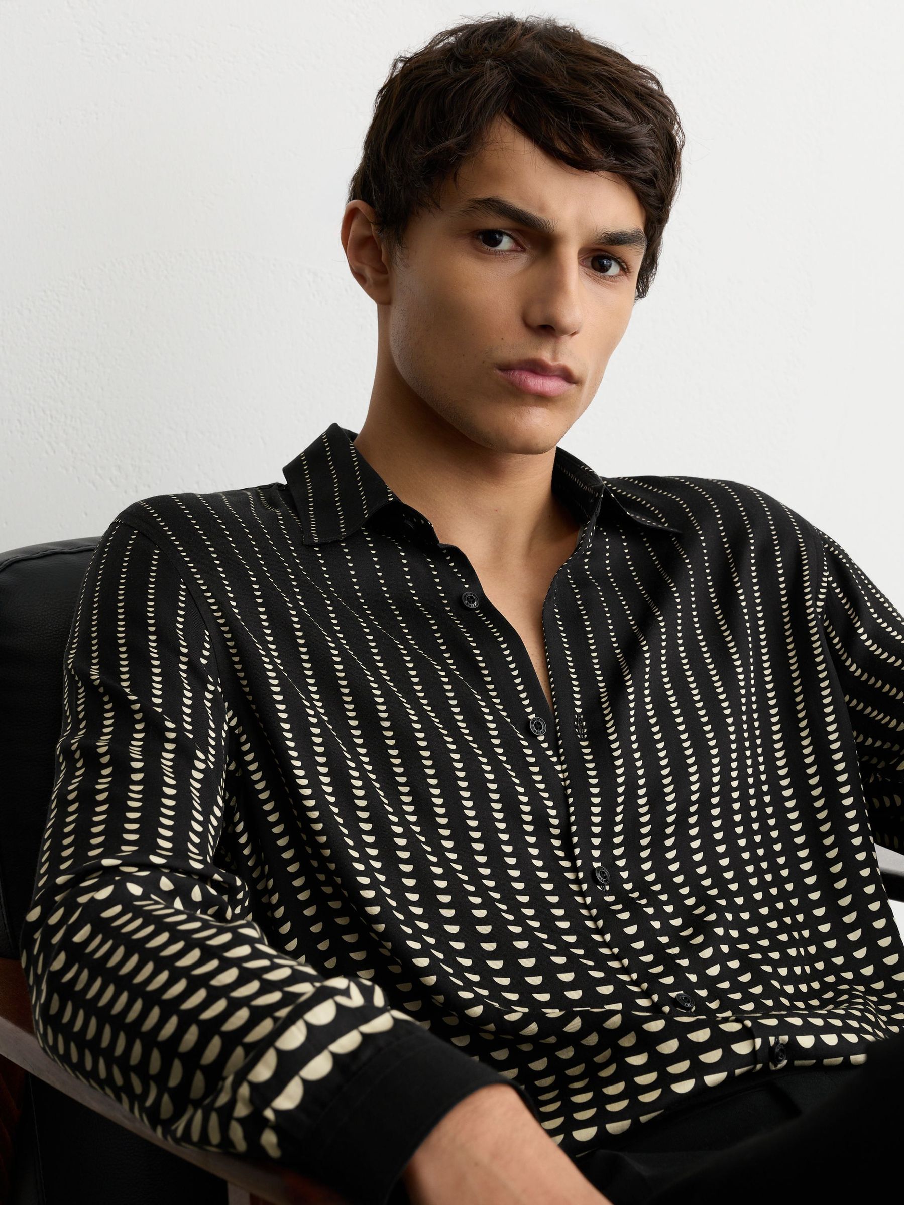 Black/White - Regular Abstract Polka-dot Print Regular-fit Shirt