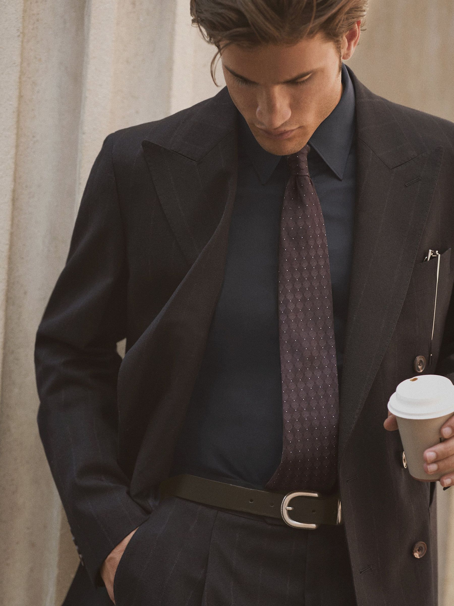 Navy - Classic Fit Wool Double-breasted Pinstripe Suit Blazer