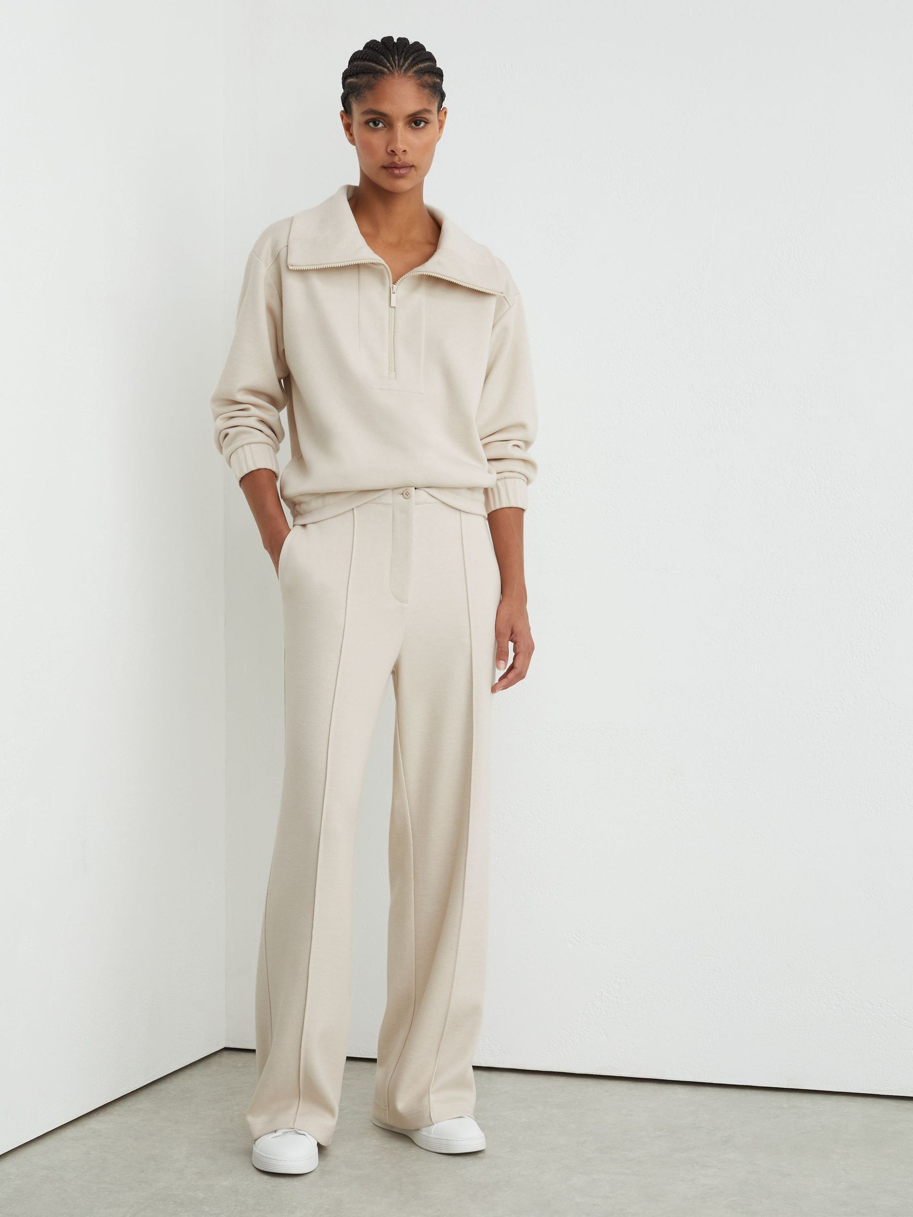 أبيض عاجي - Reiss Layla Lyocell-wool Wide-leg Joggers
