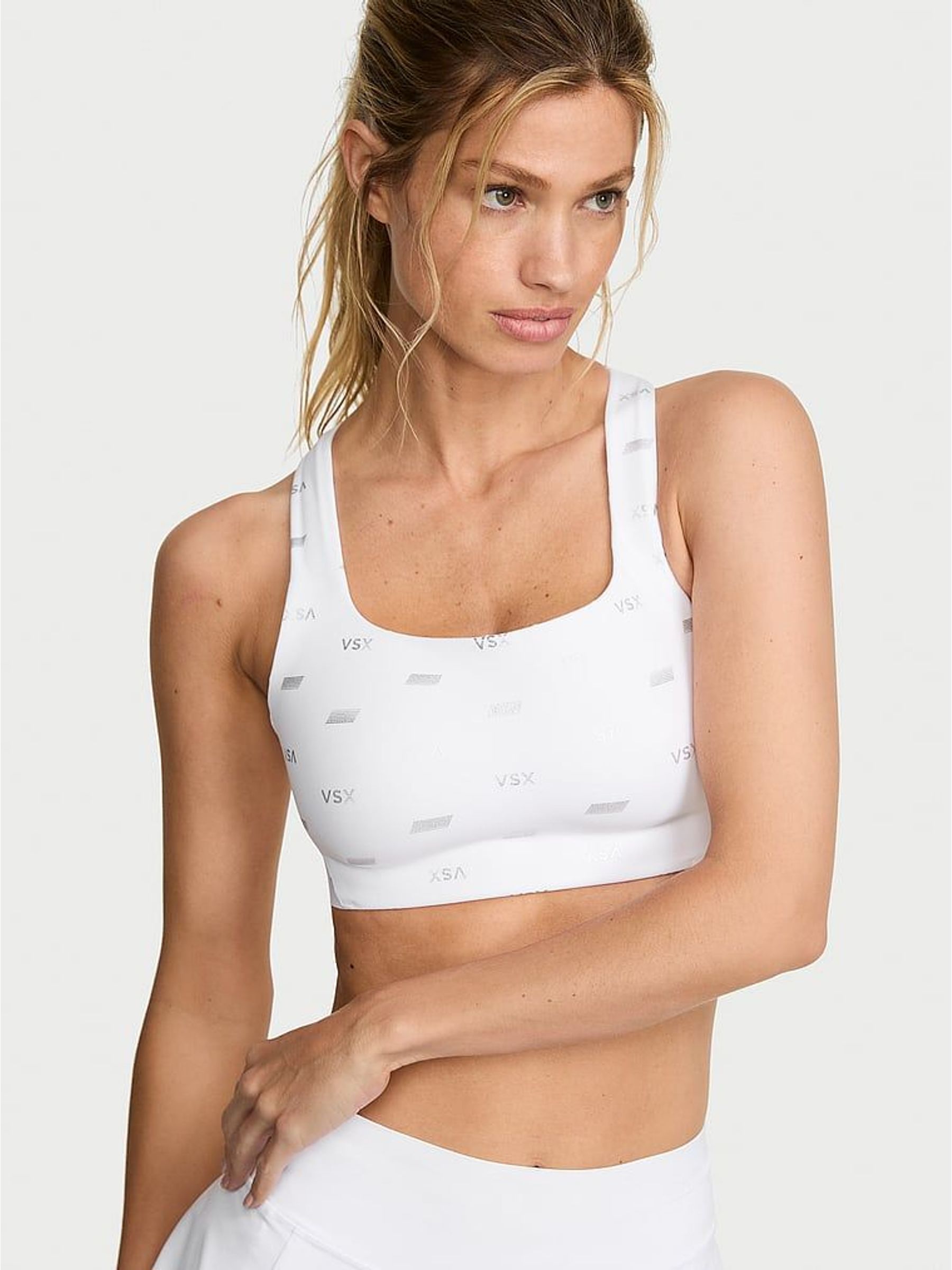 White & Silver - Square Neck Racketcool™ Medium Impact Sports Bra