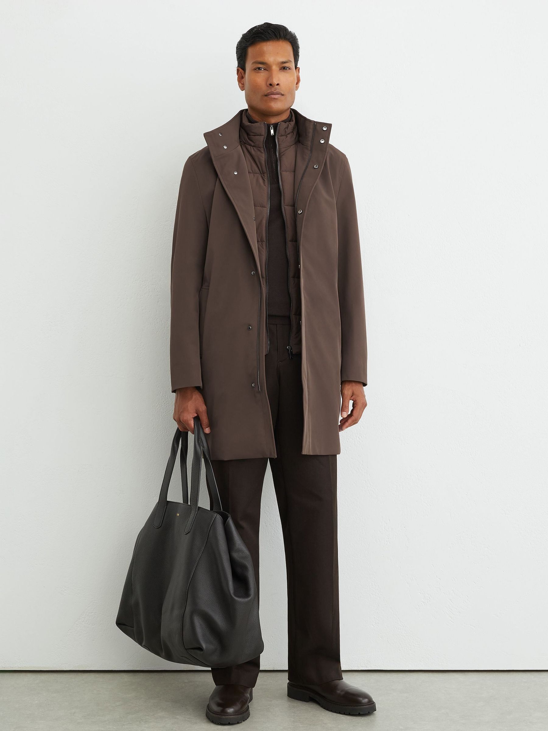 Mocka Brun - Regular Hybrid Gilet-insert Overcoat With Detachable Hood