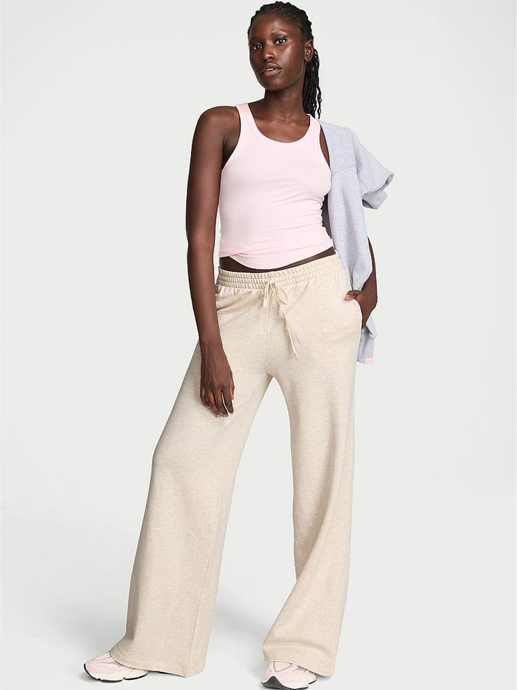 Natural Heather Nude - Wide Leg Fleece Joggers
