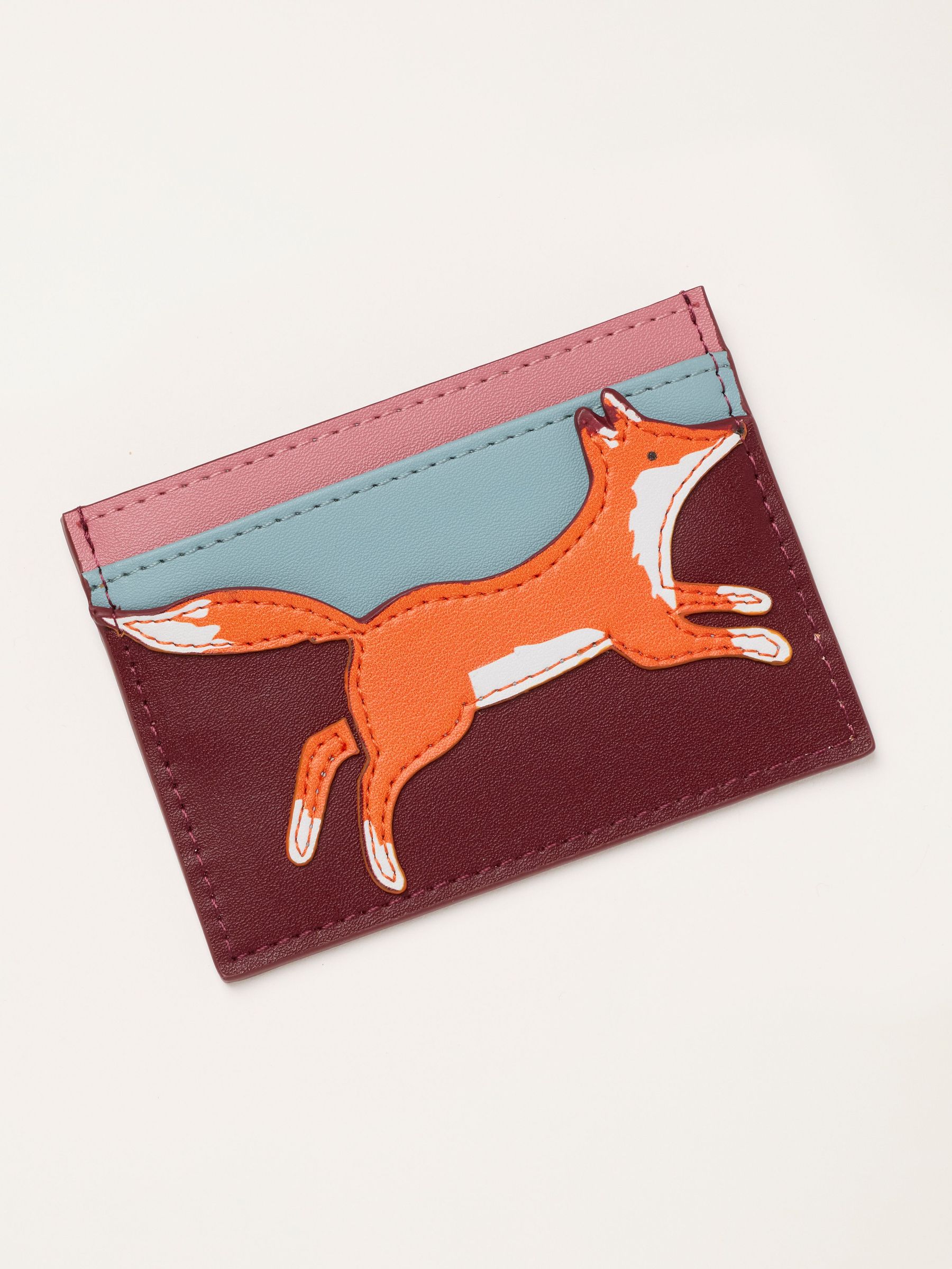 Burgundy Red - Applique Fox Card Holder