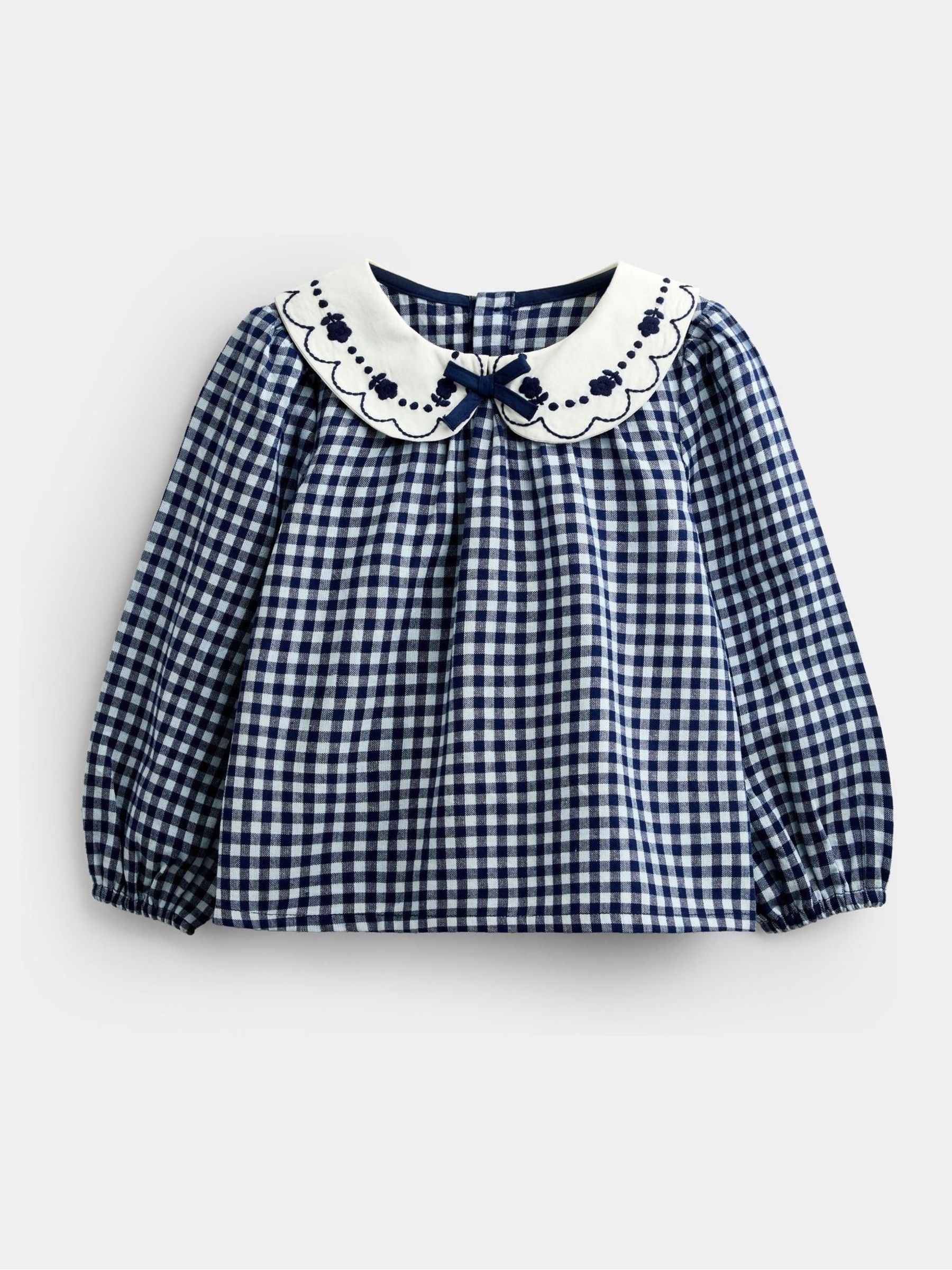 Navy Blue Gingham - Collared Blouse