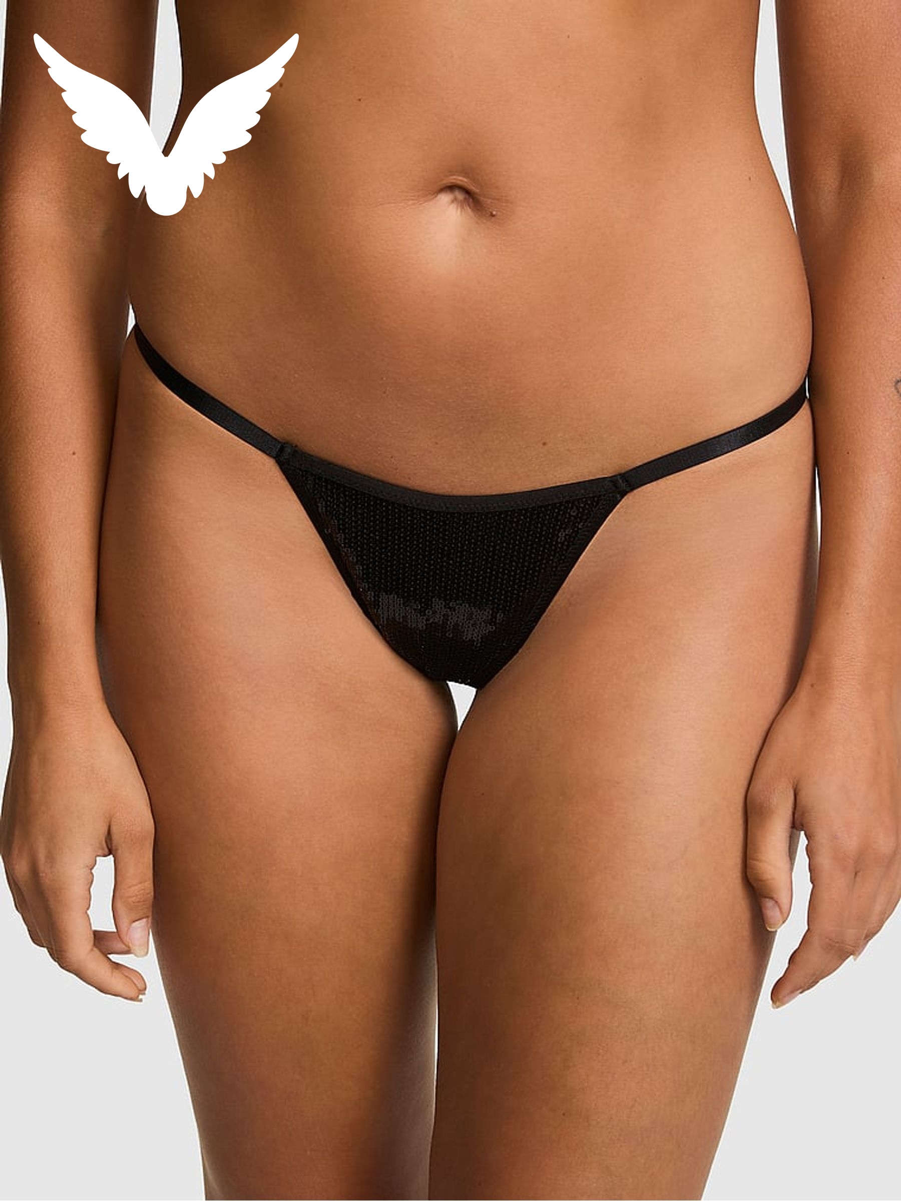 Black - Double Strap Cheeky Sequin Mesh Knickers