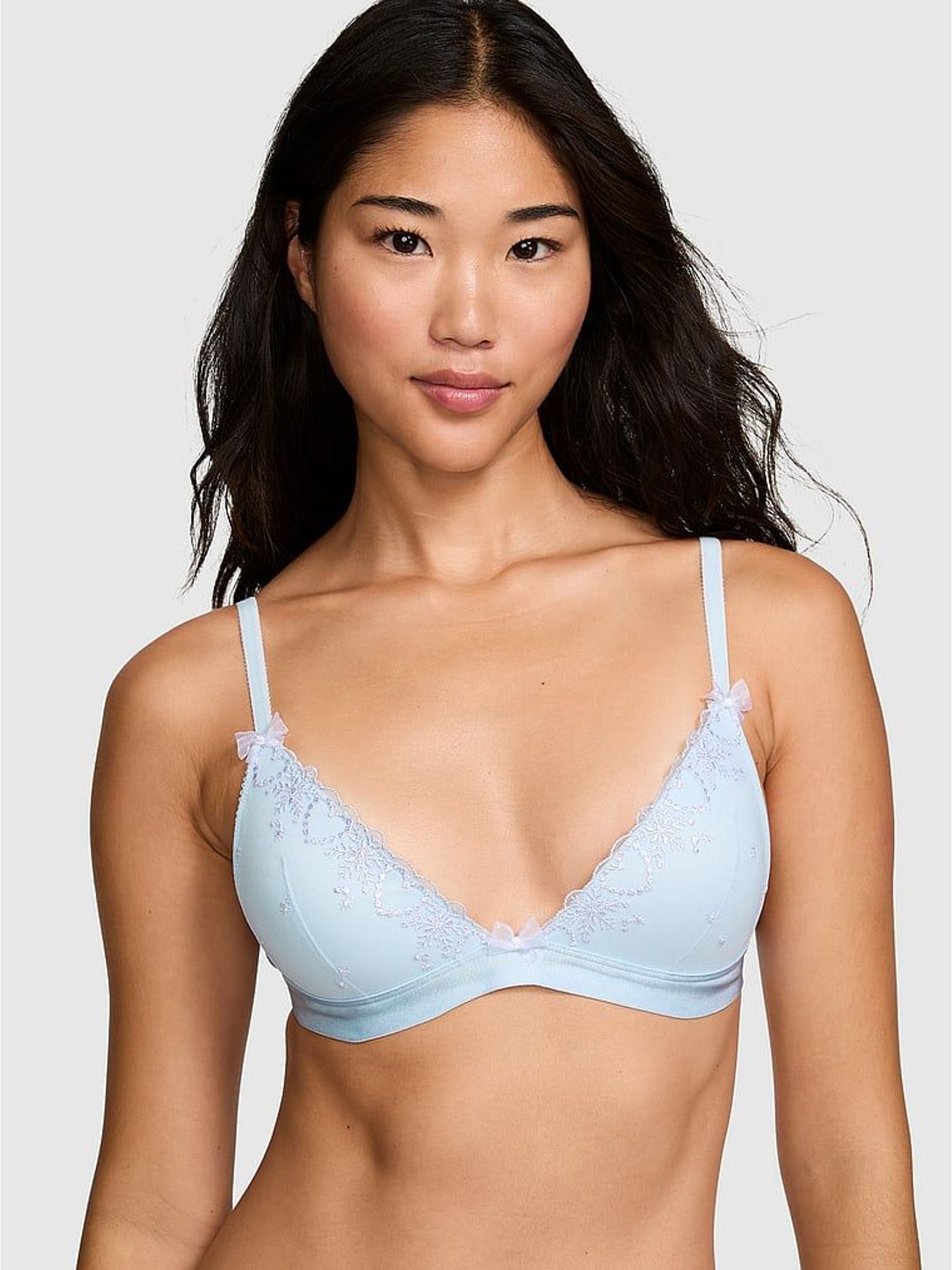 Light Blue - Push Up Snowflake Embroidery Bralette