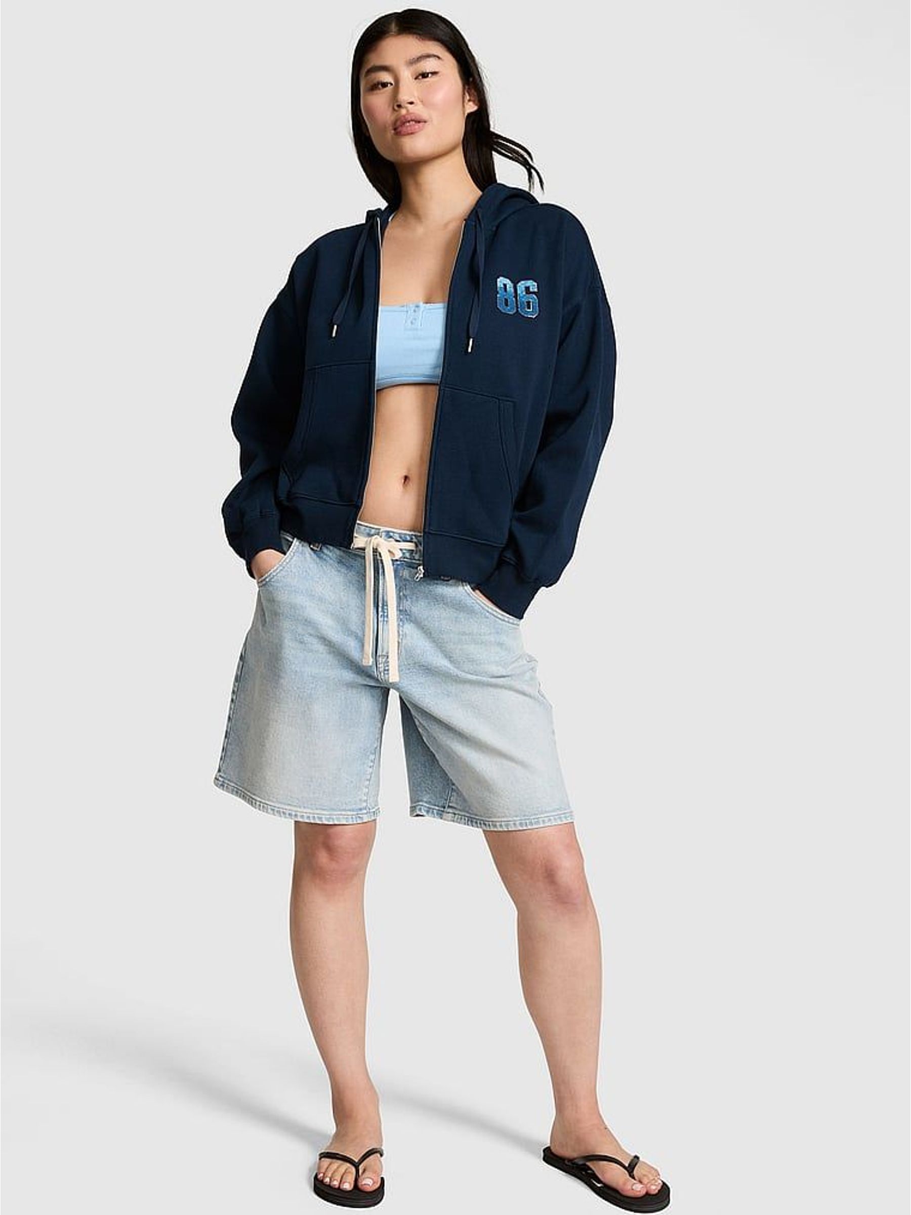 Noir Navy Blue - Fleece Zip Up Hoodie