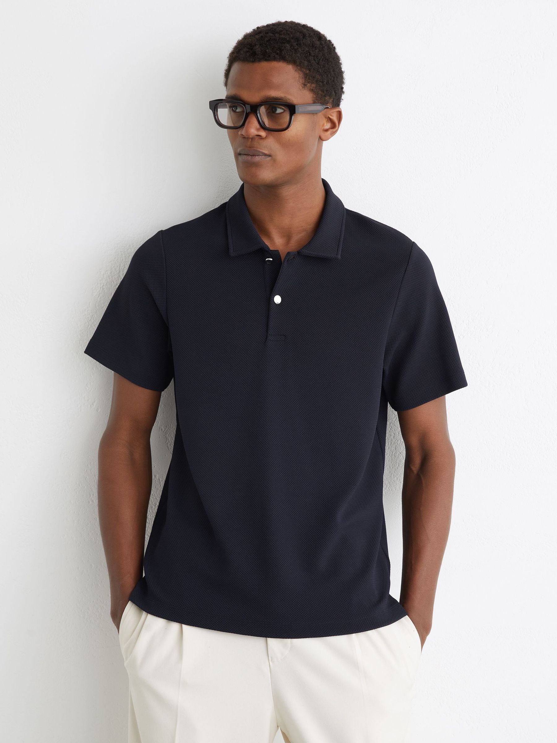Textured Half-Button Polo Shirt in Navy (Y98567) | €90
