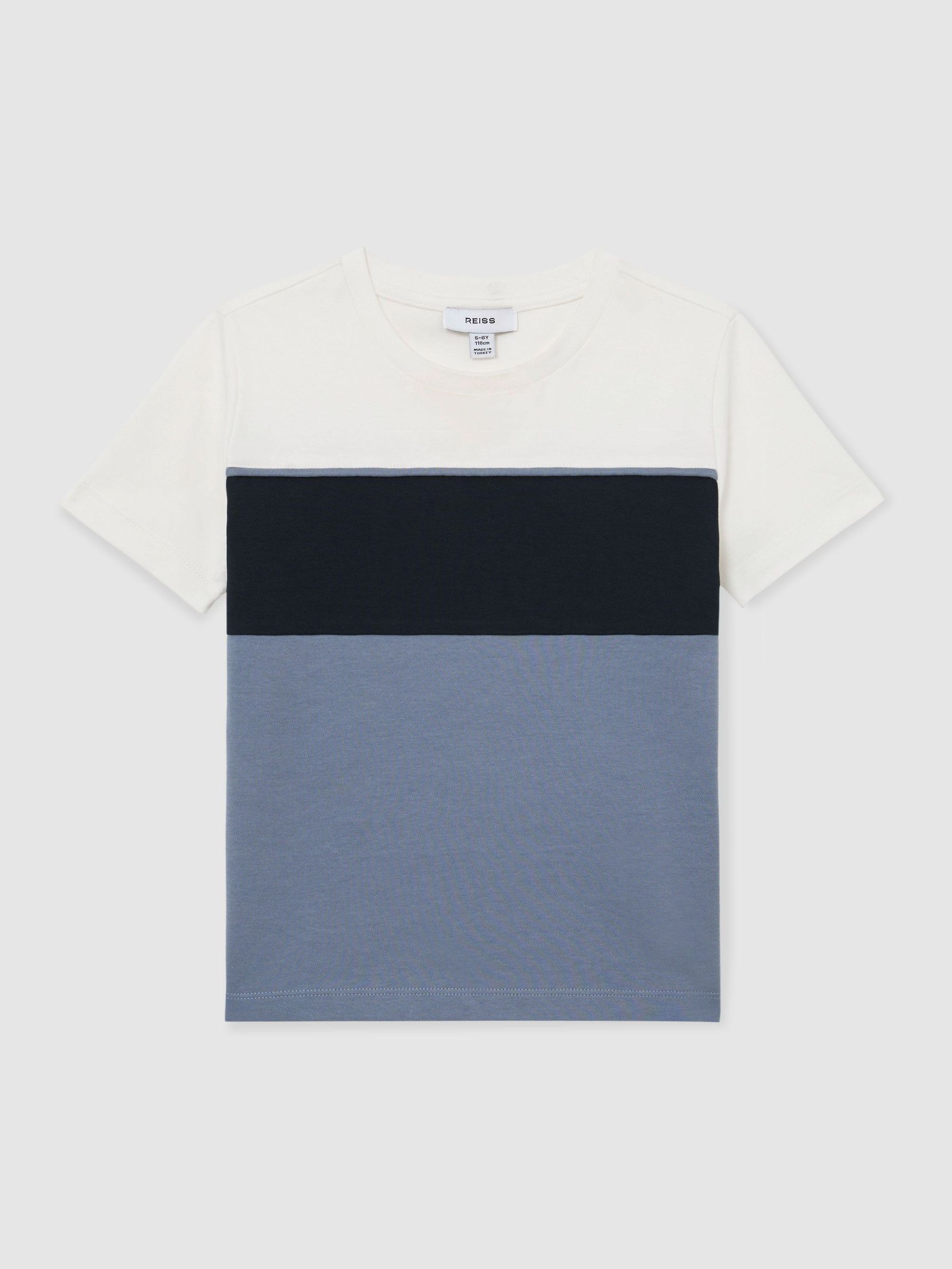 Cotton Colour-Block T-Shirt in Navy/Airforce Blue/Off White (Y98570) | $50