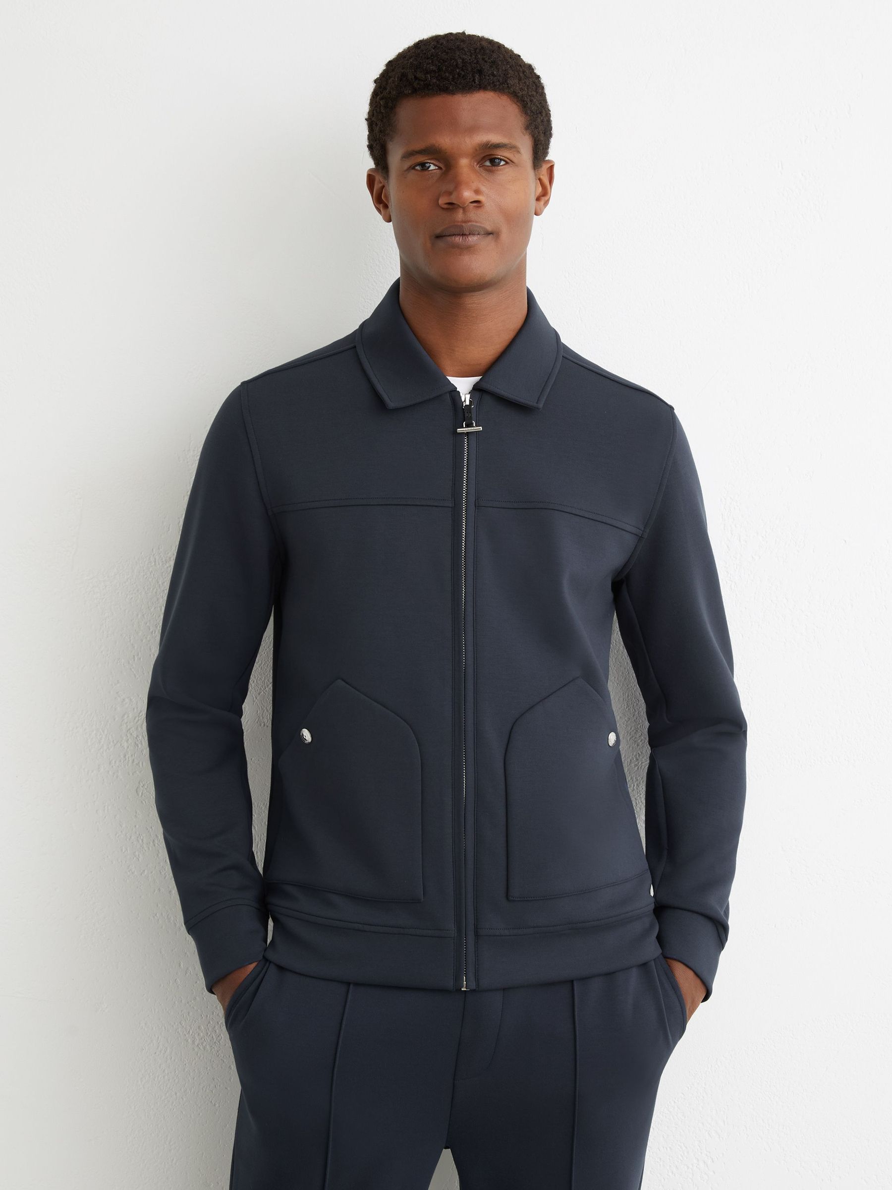 Premium Interlock Zip-Through Overshirt in Airforce Blue (Y98580) | €220
