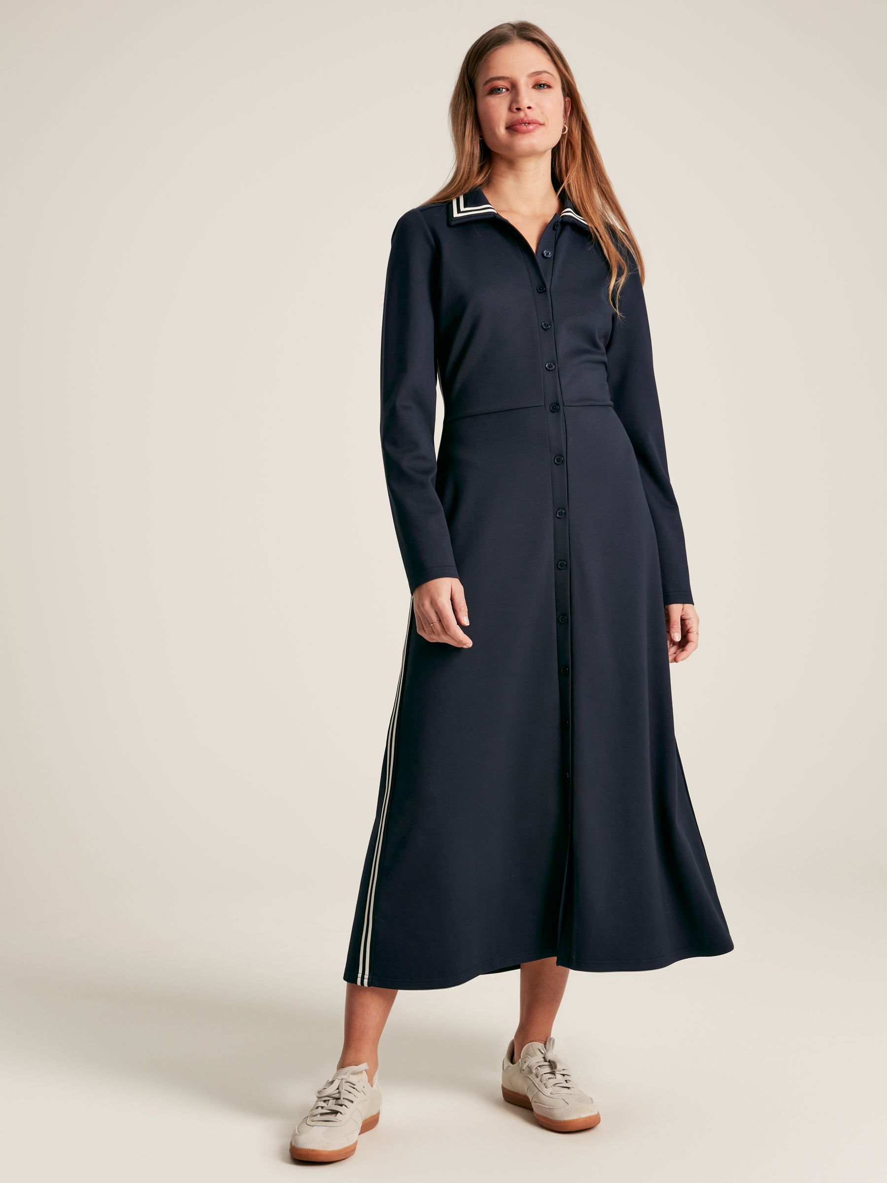 Pia Navy Blue Button Down Ponte Jersey Dress - Image 1 of 5