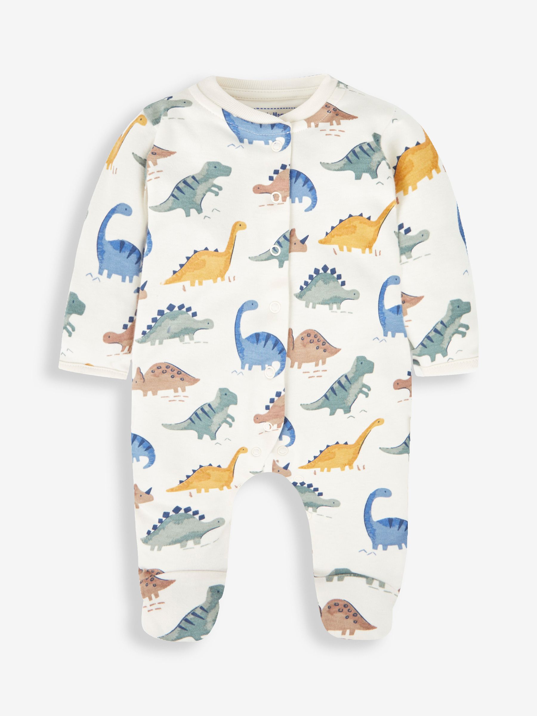 Cream Dinosaur Print Cotton Baby Sleepsuit - Image 2 of 4