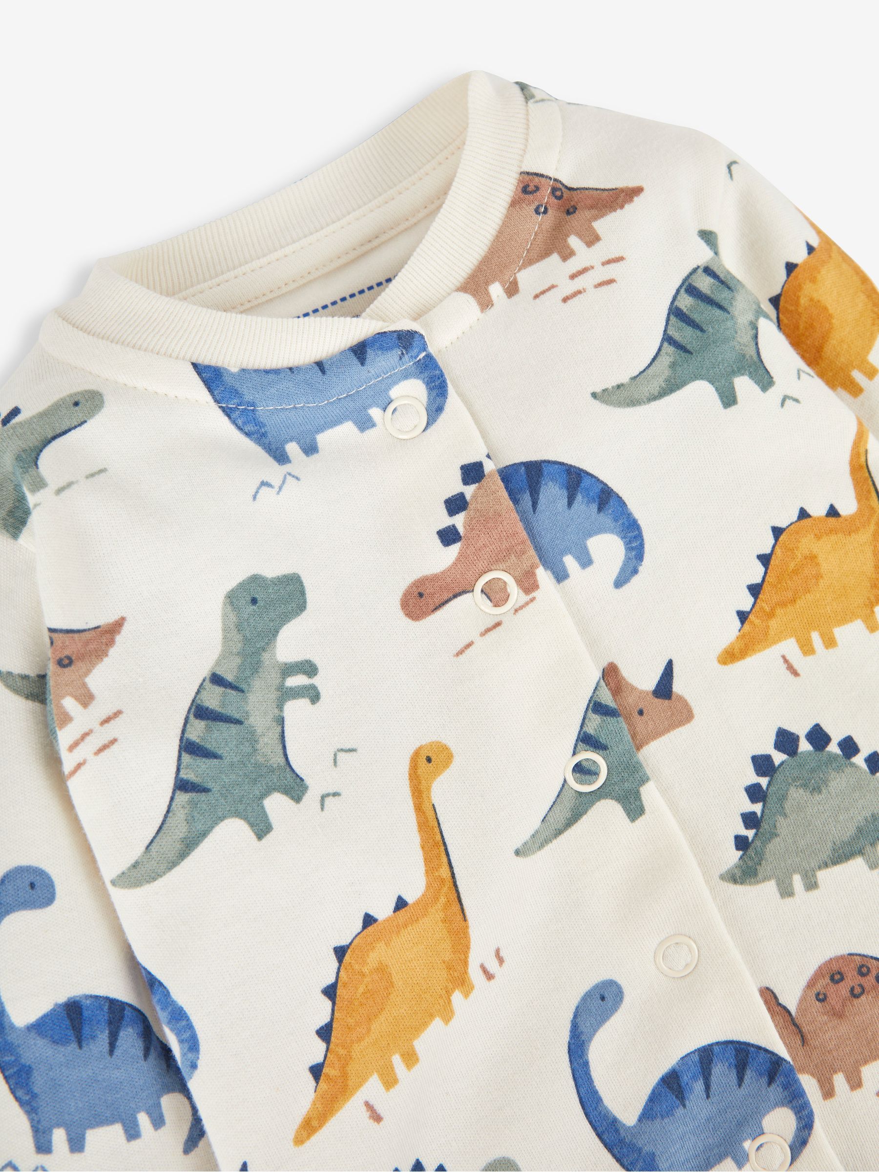 Cream Dinosaur Print Cotton Baby Sleepsuit - Image 3 of 4