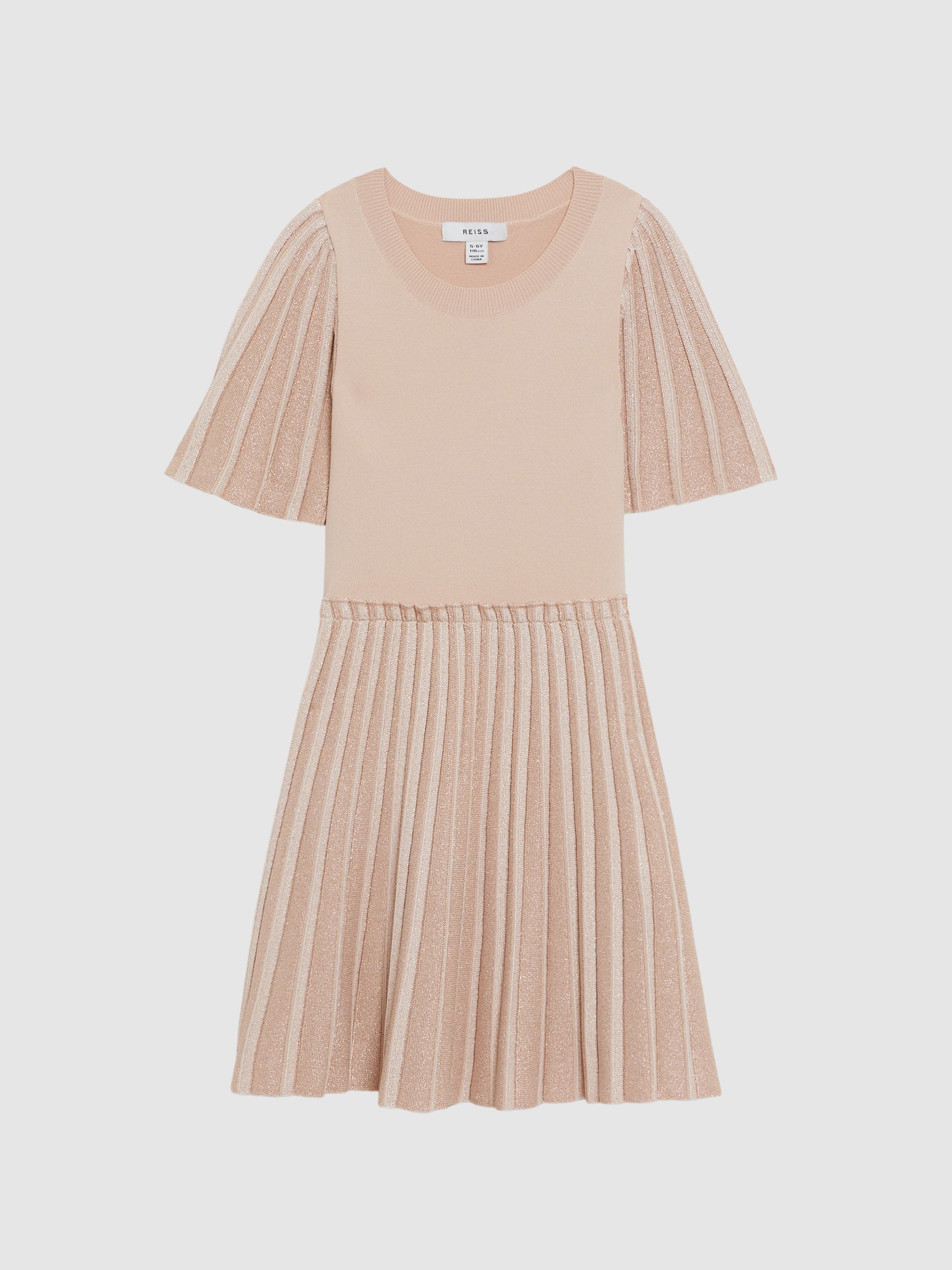 Senior Pleated Metallic Short Sleeve Dress in Pink - Image 2 of 6