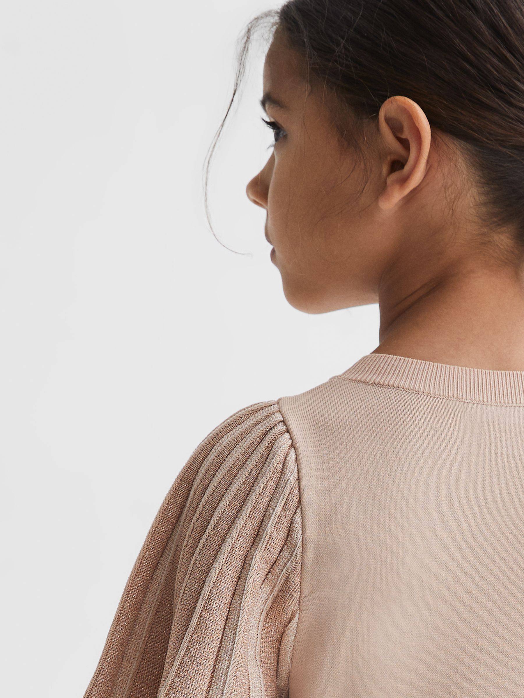 Senior Pleated Metallic Short Sleeve Dress in Pink - Image 4 of 6