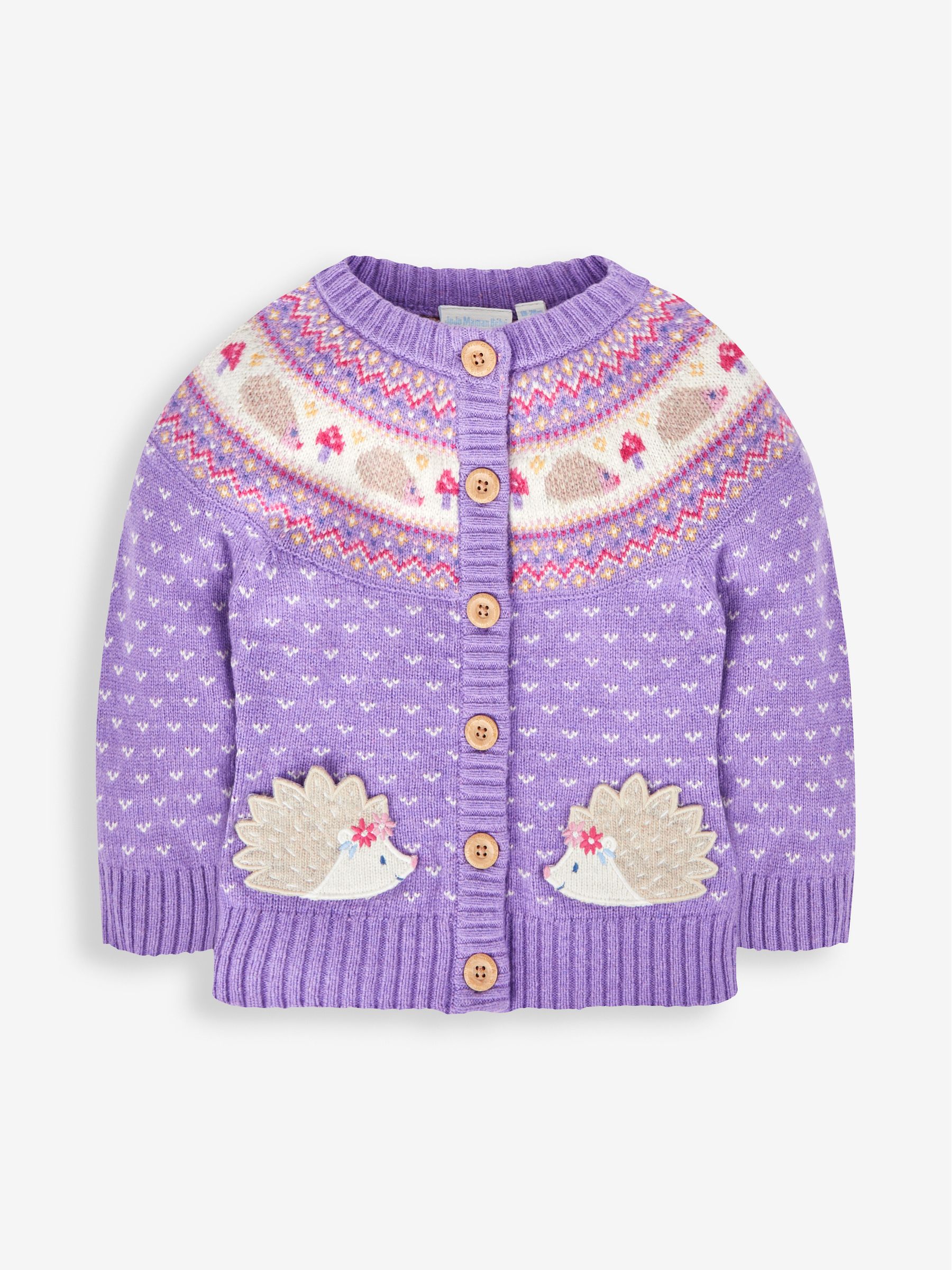 Lilac Purple Hedgehog Fairisle Pattern Cardigan - Image 1 of 3